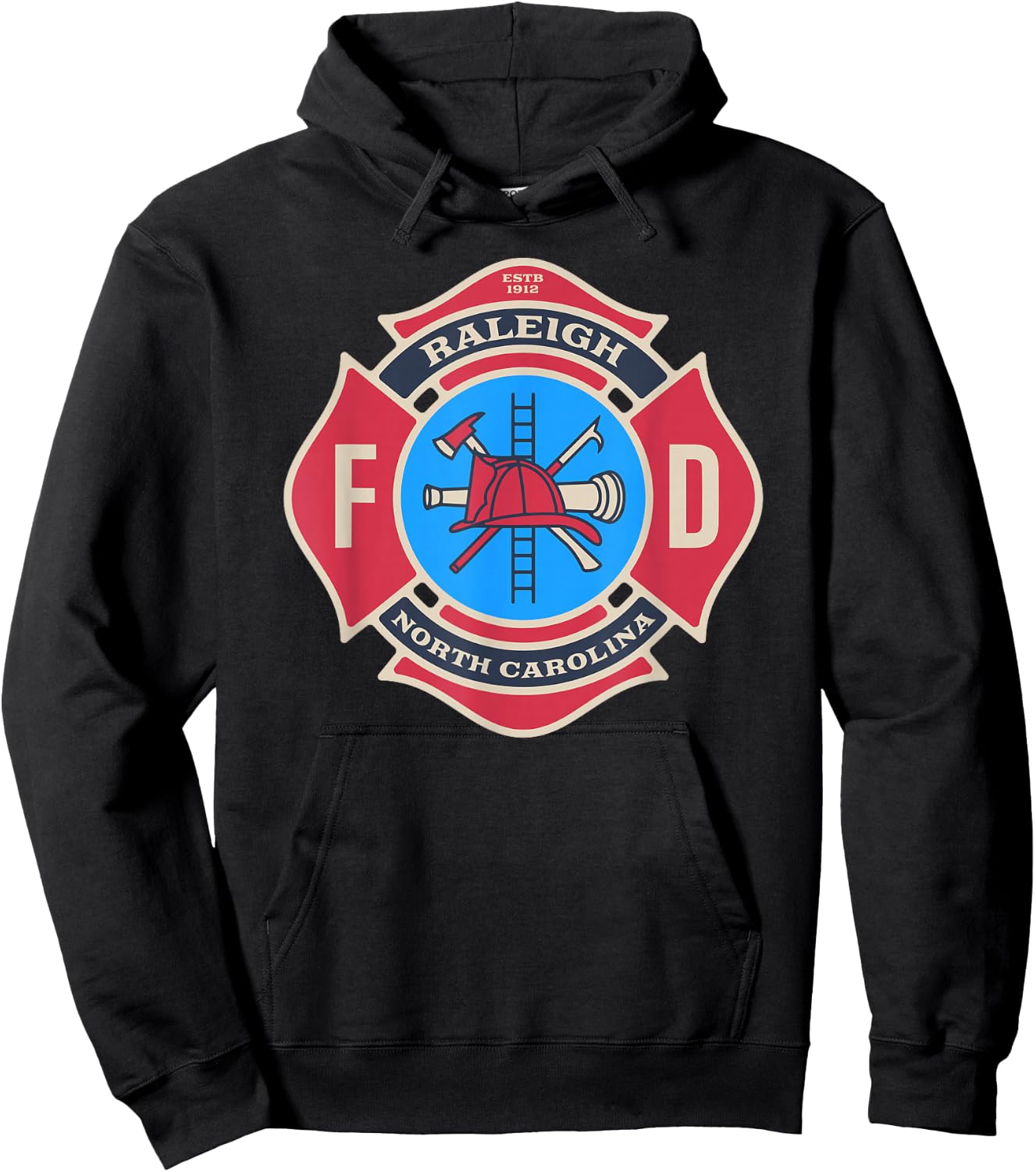 Raleigh, NC Bravery Badge Firefighter's Pride Emblem Hoodie - Hoodie | Black