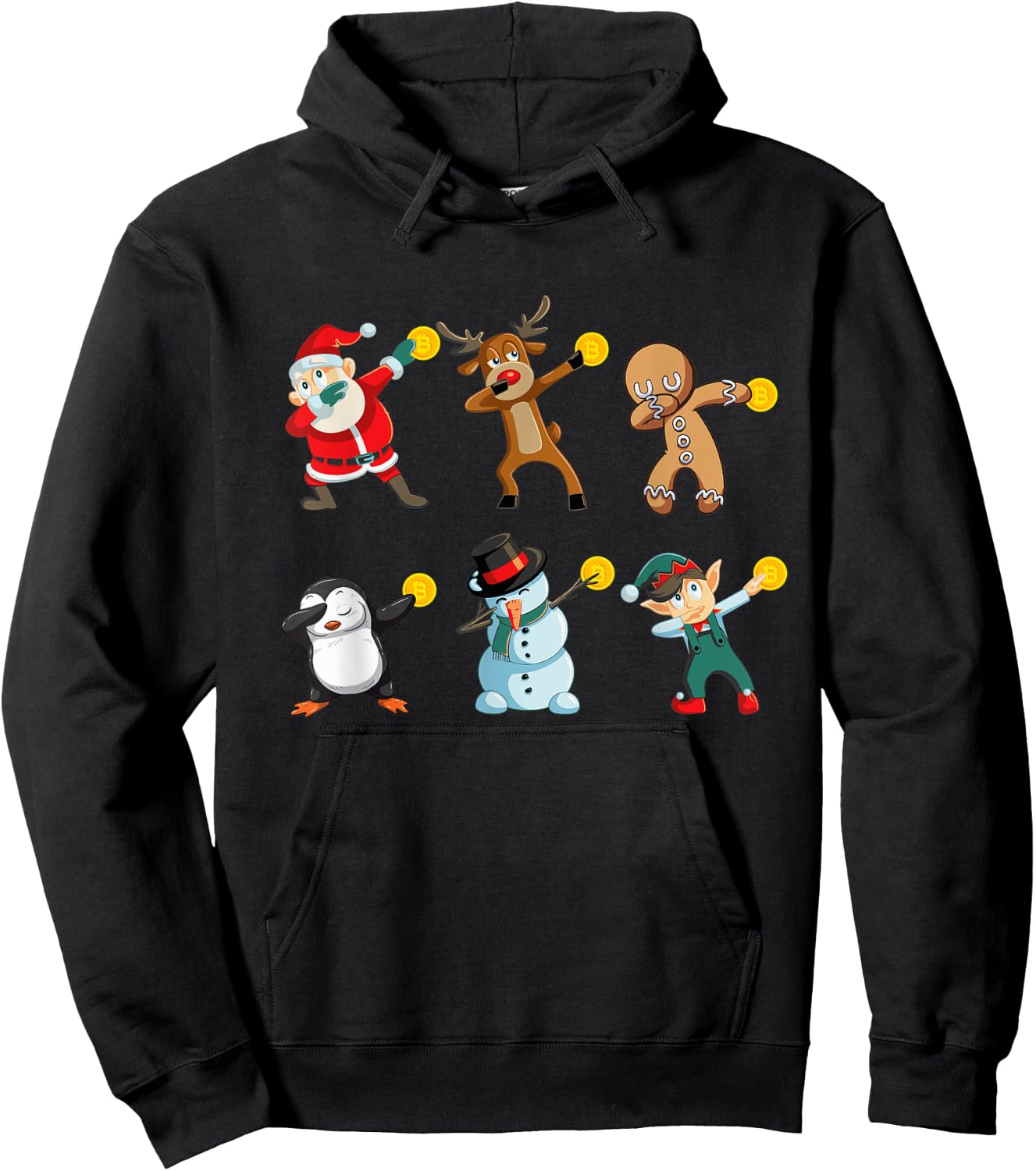 Santa Elf Snowman Reindeer Dabbing Holding Bitcoin Hoodie - Hoodie | Black