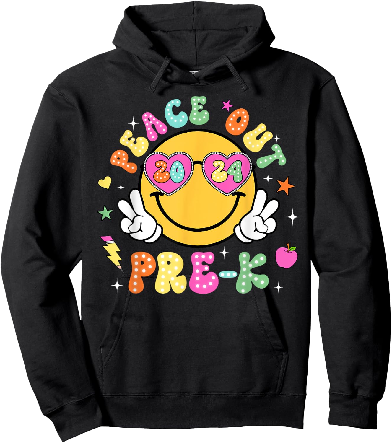 Peace Out Pre-K Cute Groovy Last Day of Pre-K Hoodie - Hoodie | Black
