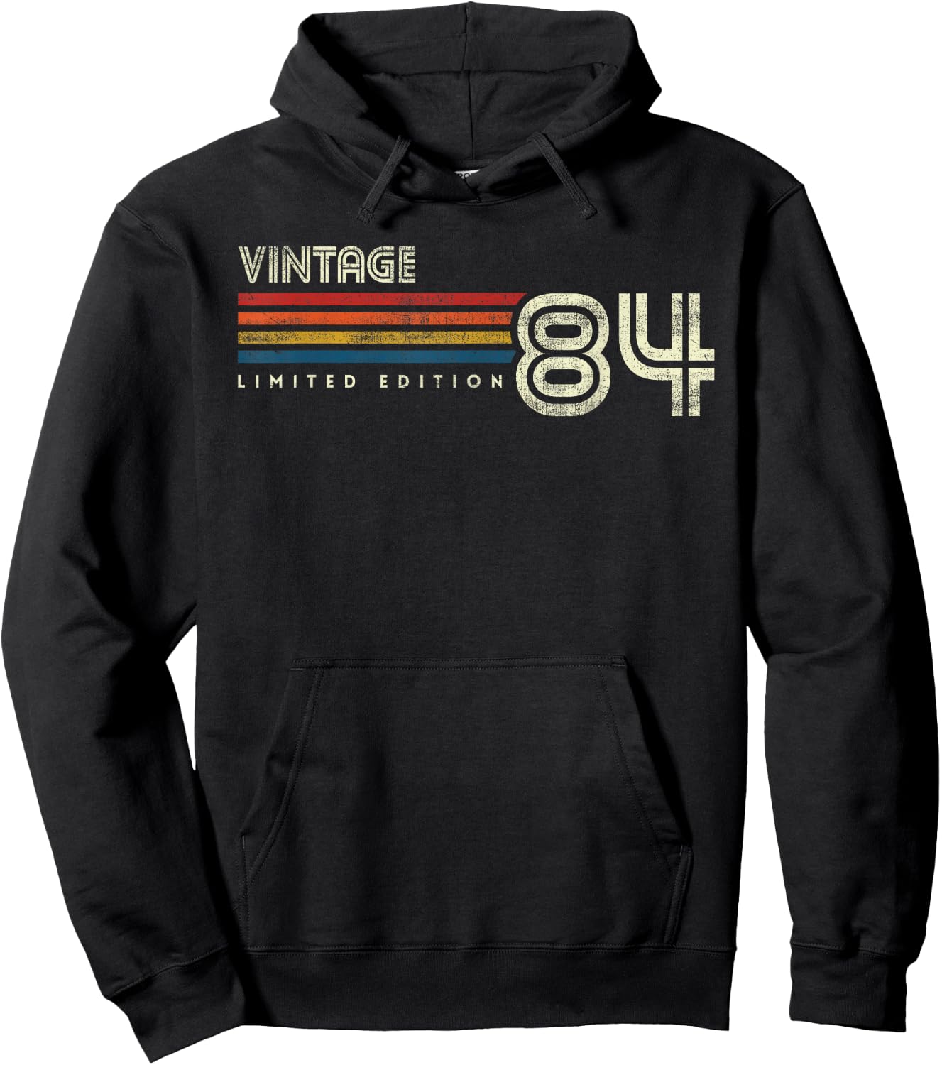 Vintage 1984 Chest Stripe Birthday Hoodie - Hoodie | Black