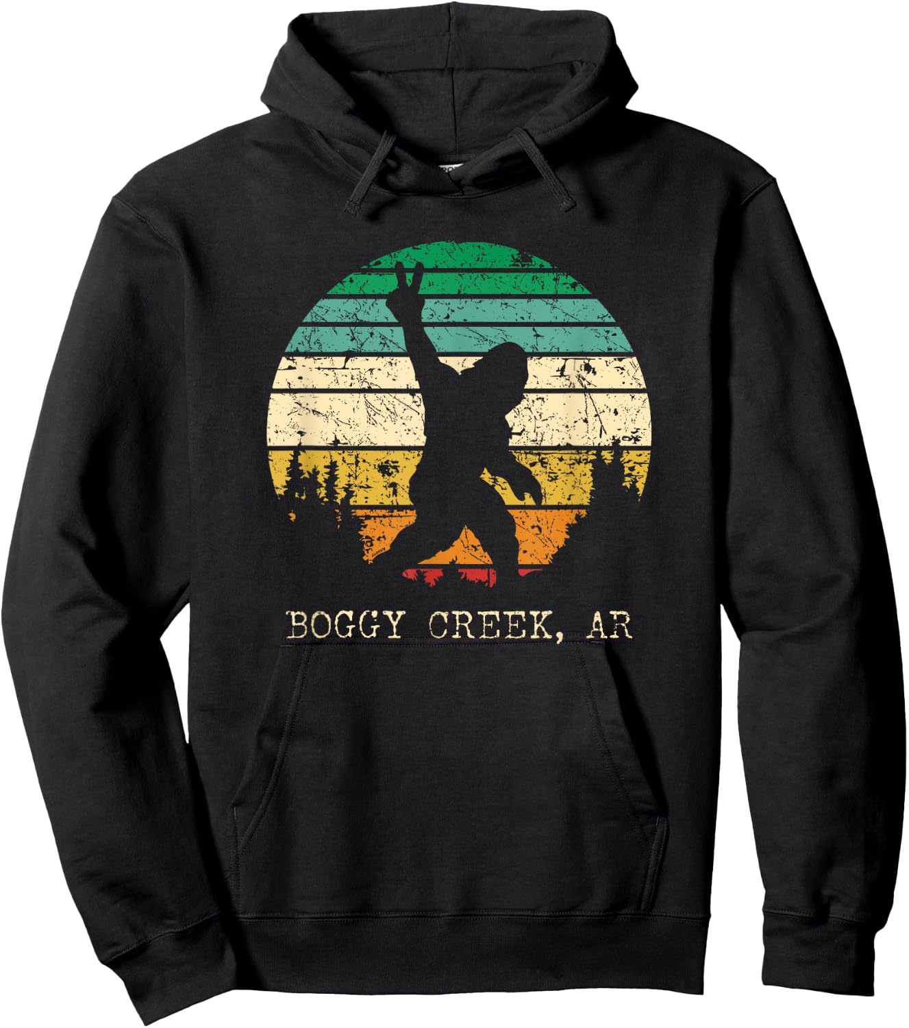 Boggy Creek AR USA Sasquatch Peace Sign Bigfoot Design Hoodie - Hoodie | Black