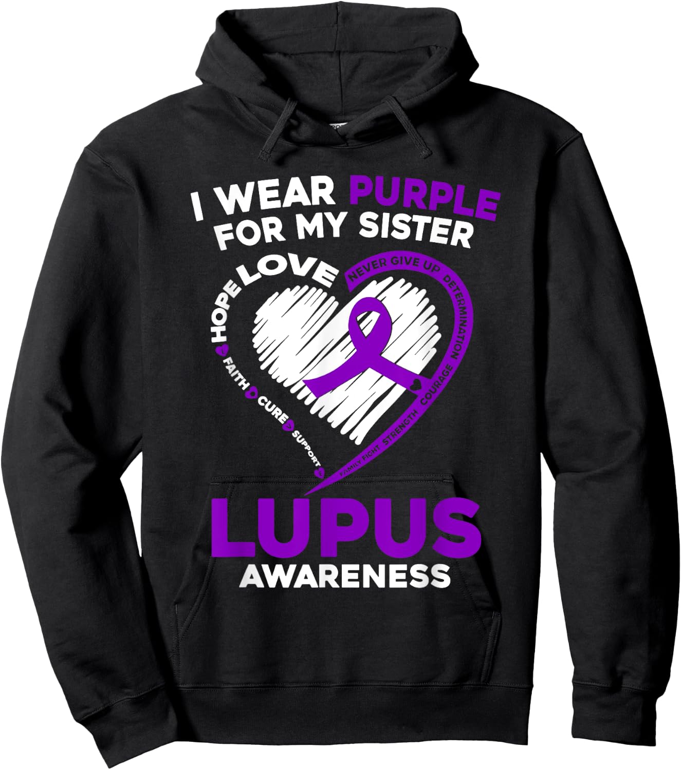 Lupus Awareness I Wear Purple For My Sister Purple Ribbon Hoodie - Hoodie | Black