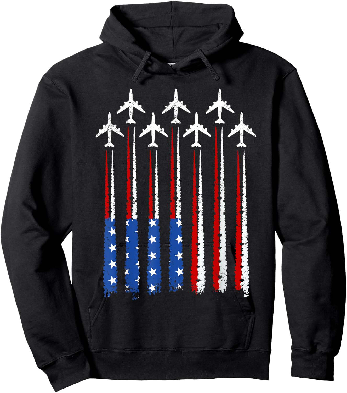Airplane USA American Flag 4th of July Patriotic Vintage Hoodie - Hoodie | Black