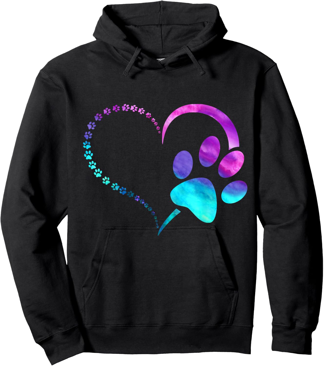 Blue Purple Teal Dog paw print paws heart design dog lovers Hoodie - Hoodie | Black