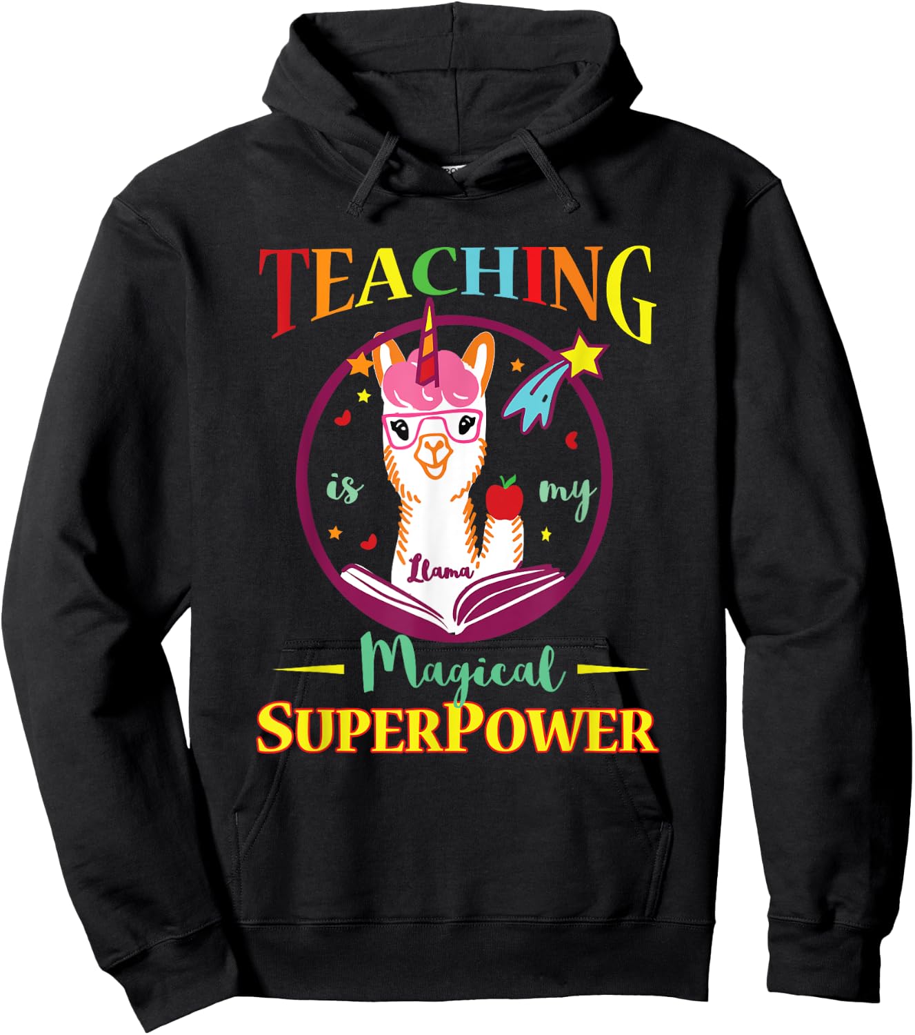 Teaching Is Magical Superpower Llama Teacher Men Women Hoodie - Hoodie | Black