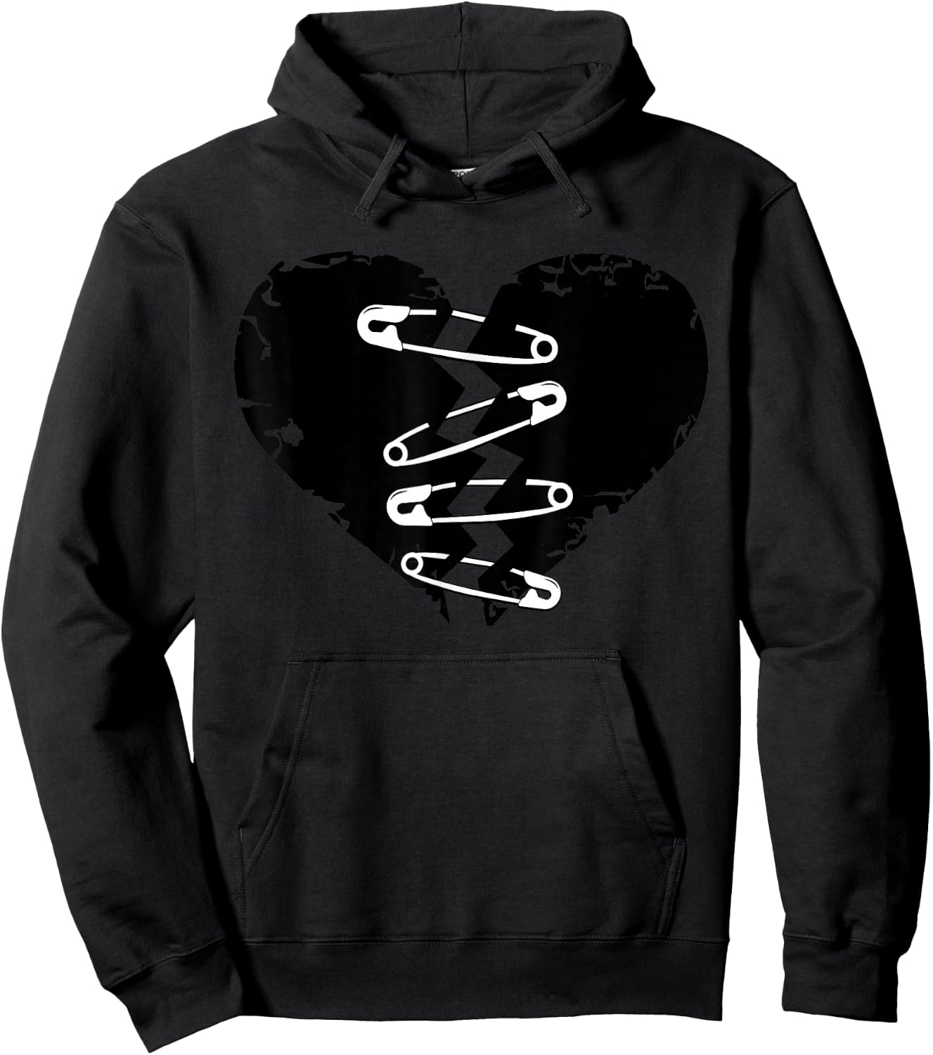 Dark Broken Heart and Safety Pins for Hoodie - Hoodie | Black