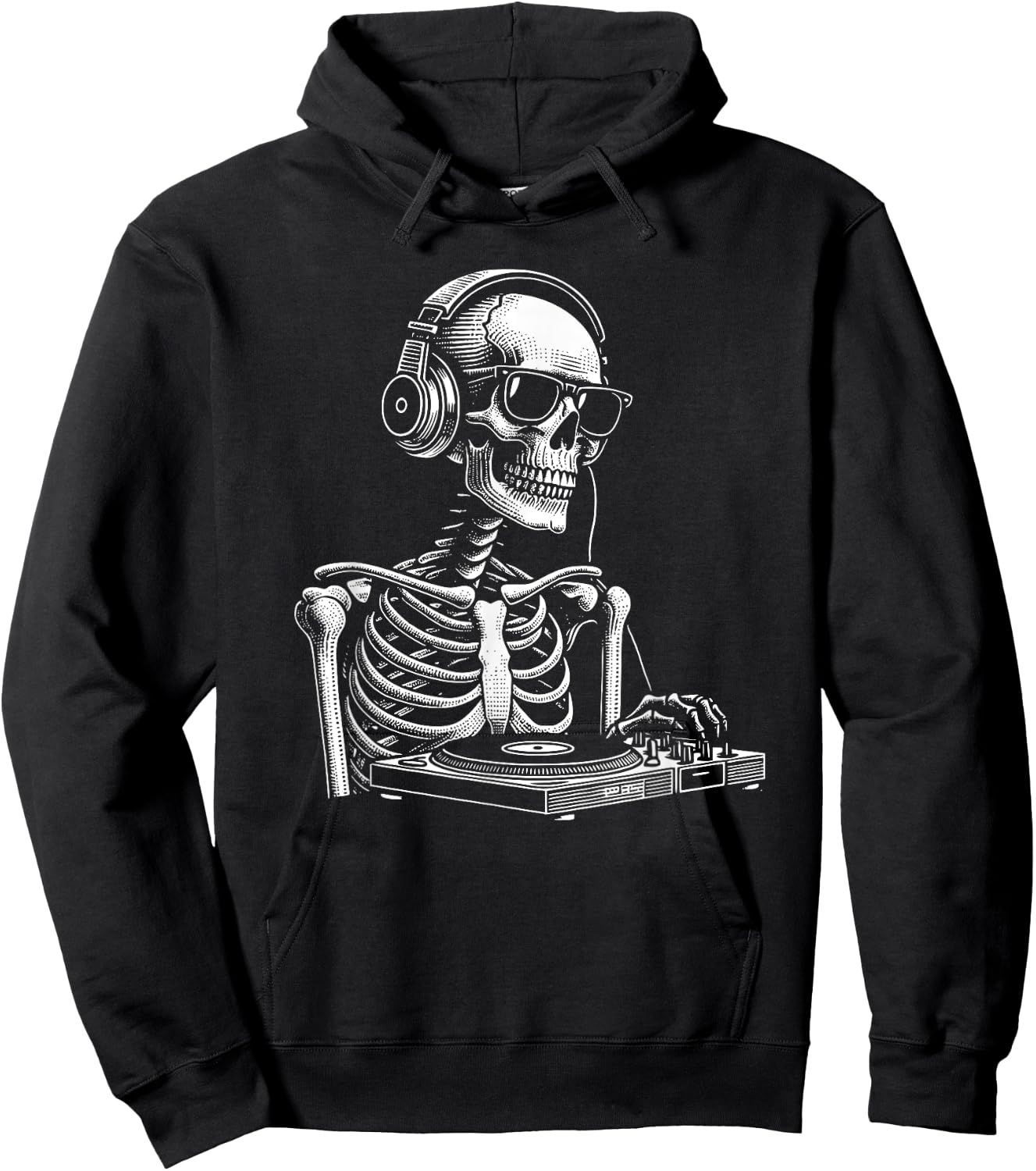 Skeleton DJ Lazy Halloween Costume Headphones Disc Jockey Hoodie - Hoodie | Black