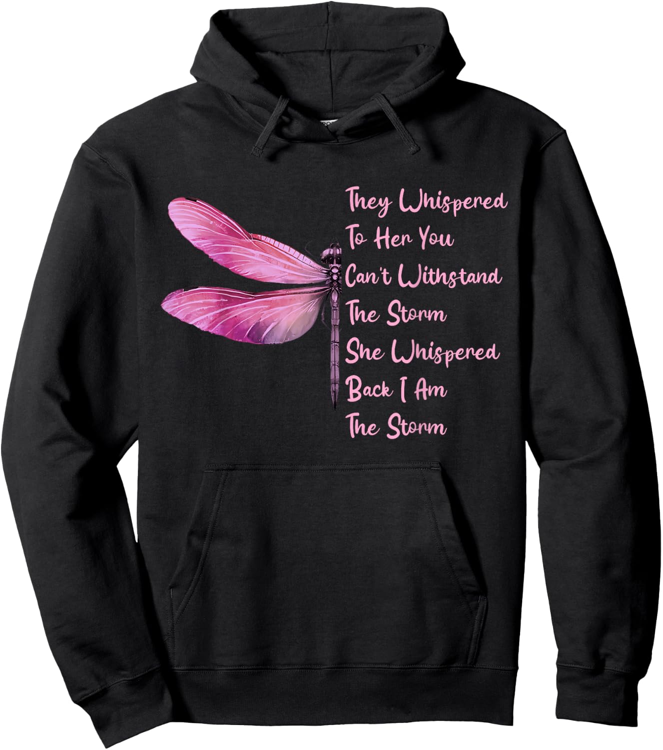 They Whispered To Her Dragonfly Breast Cancer Hoodie - Hoodie | Black