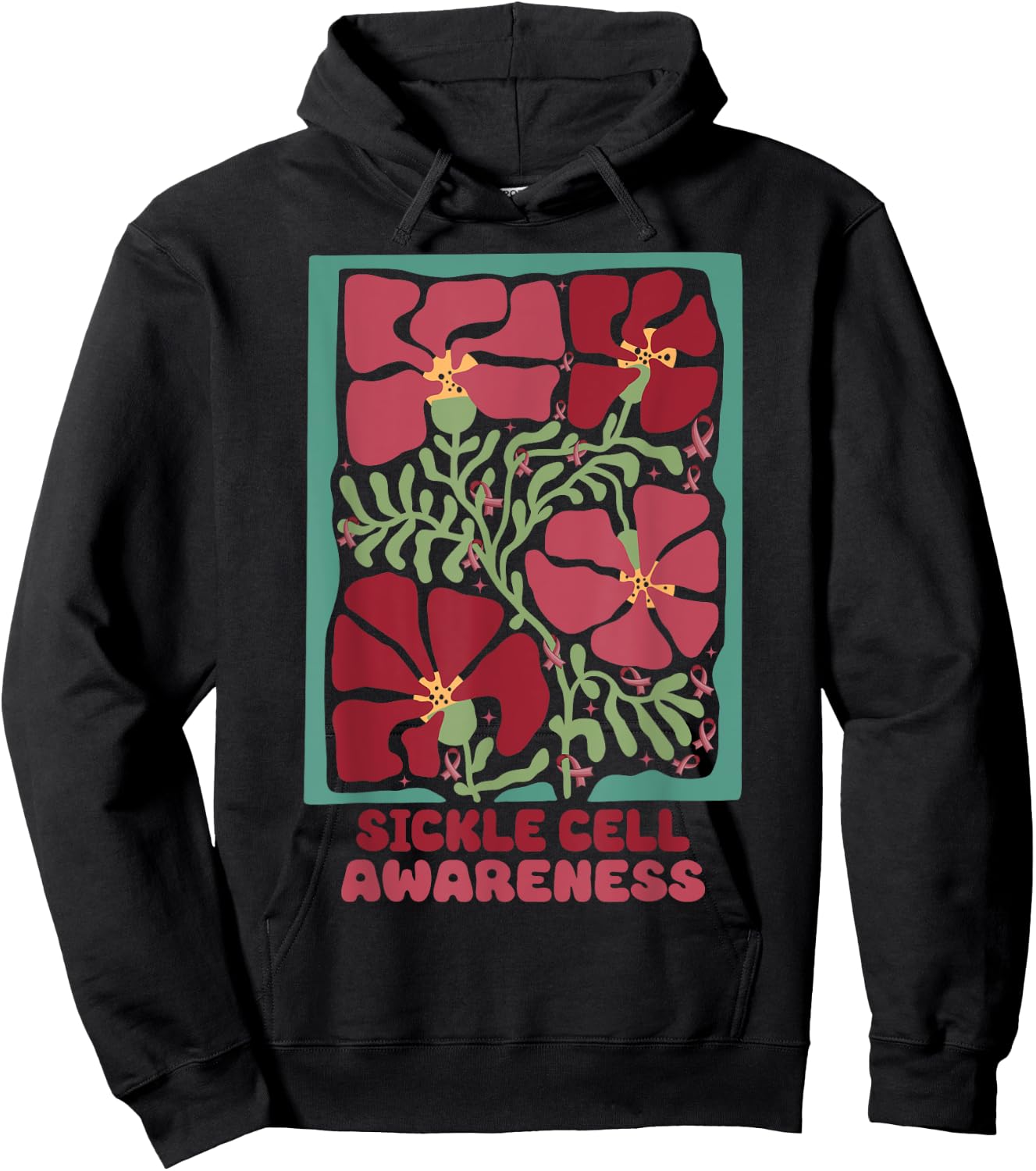 Sickle Cell Burgundy Flower Market Art Sickle Cell Awareness Hoodie - Hoodie | Black
