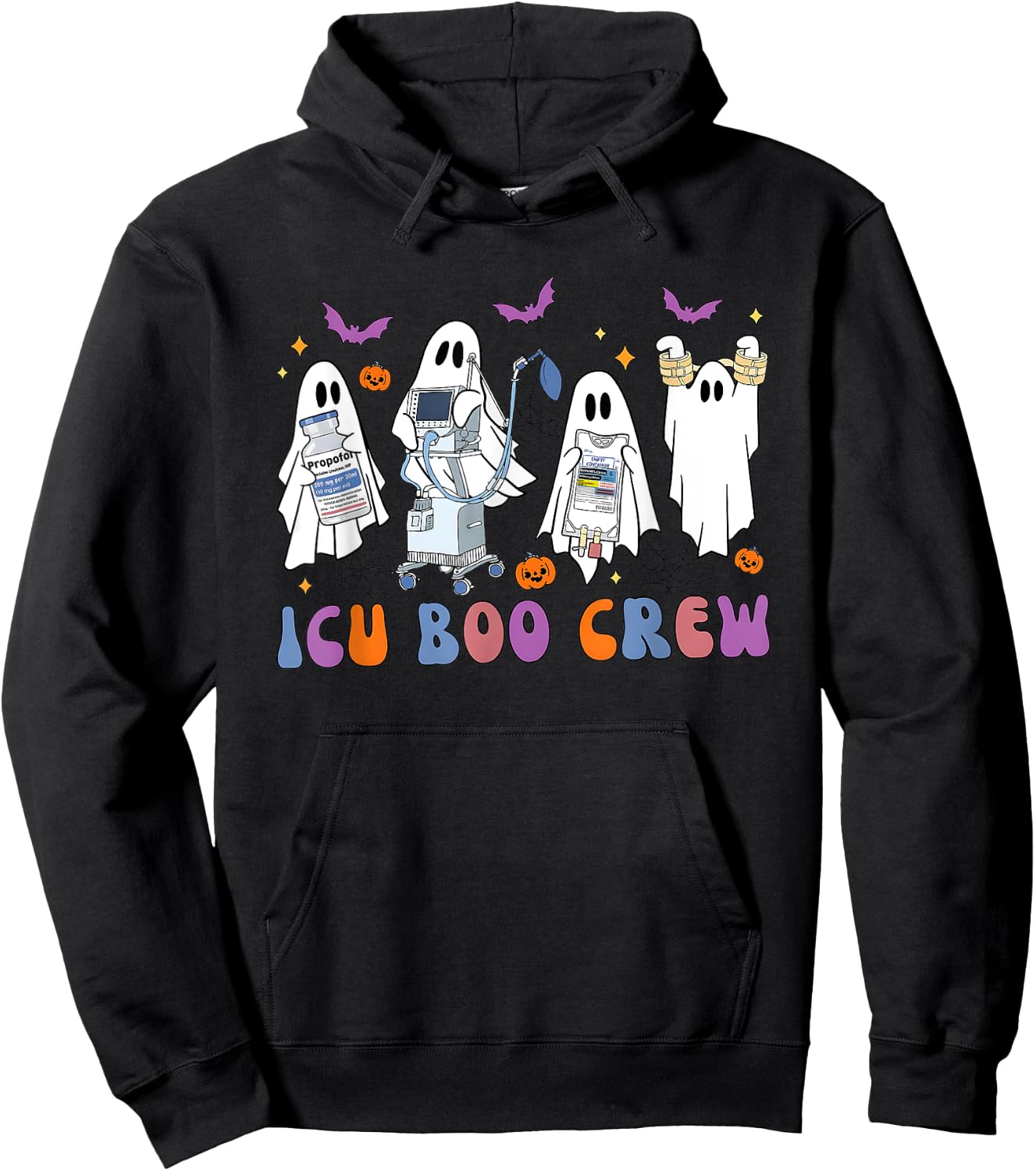 Halloween Icu Nurse Retro Icu Boo Crew Boo Ghosts Cropped Hoodie - Hoodie | Black