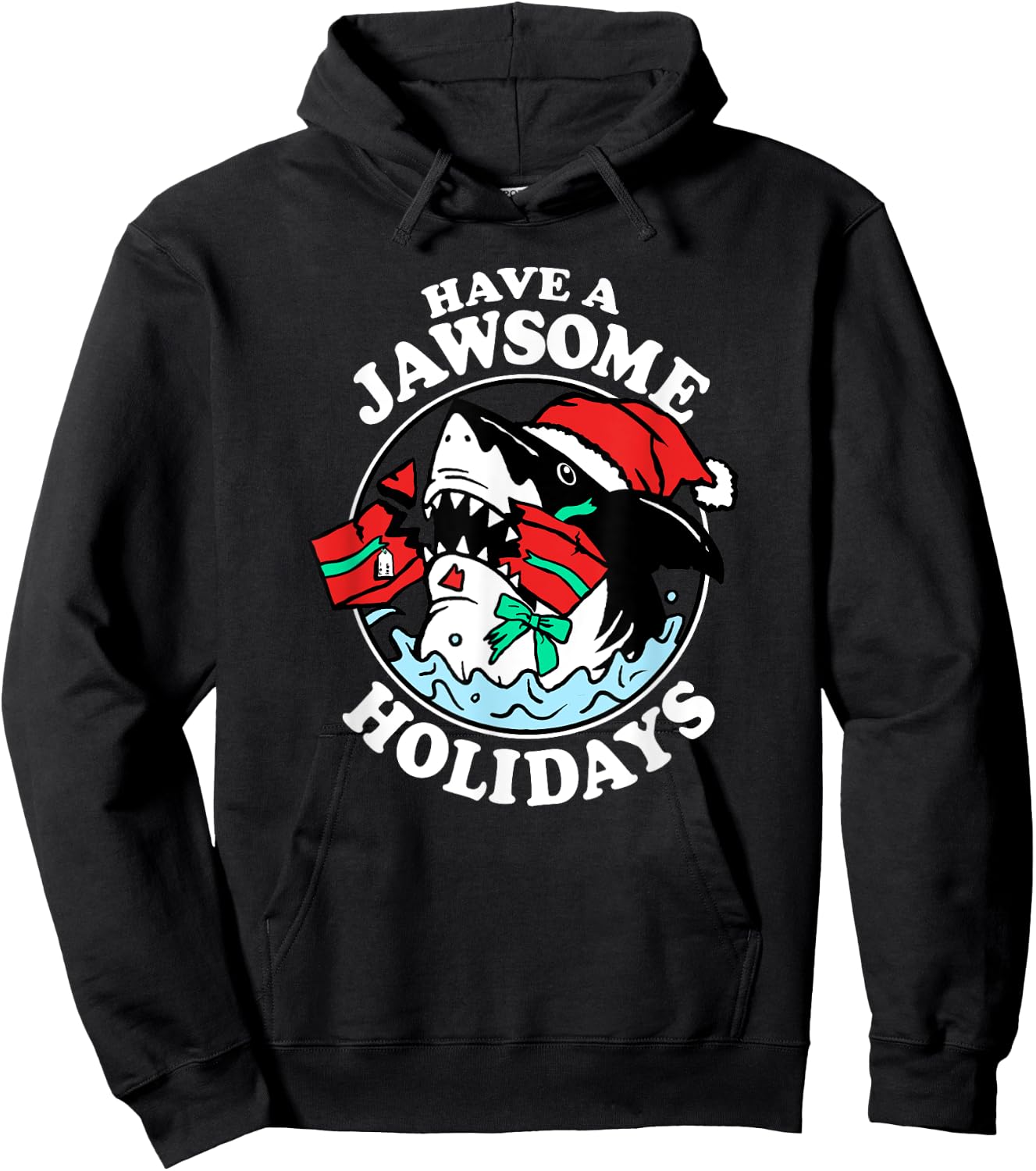 Trendy Christmas Have A Jawsome Holidays Christmas Shark Hoodie - Hoodie | Black