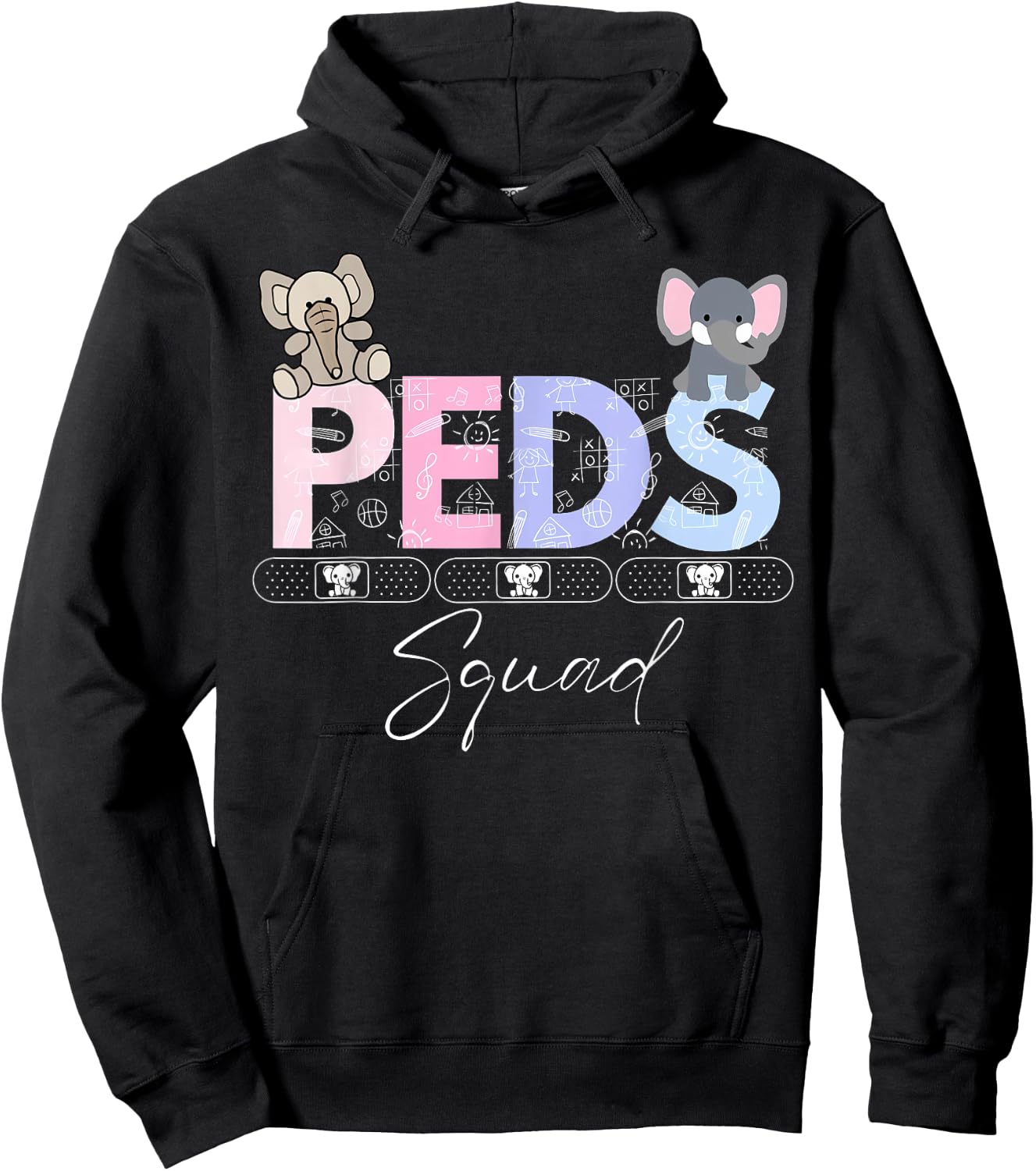 Cute Peds Squad Nurse Elephant Pediatric Graduation Hoodie - Hoodie | Black