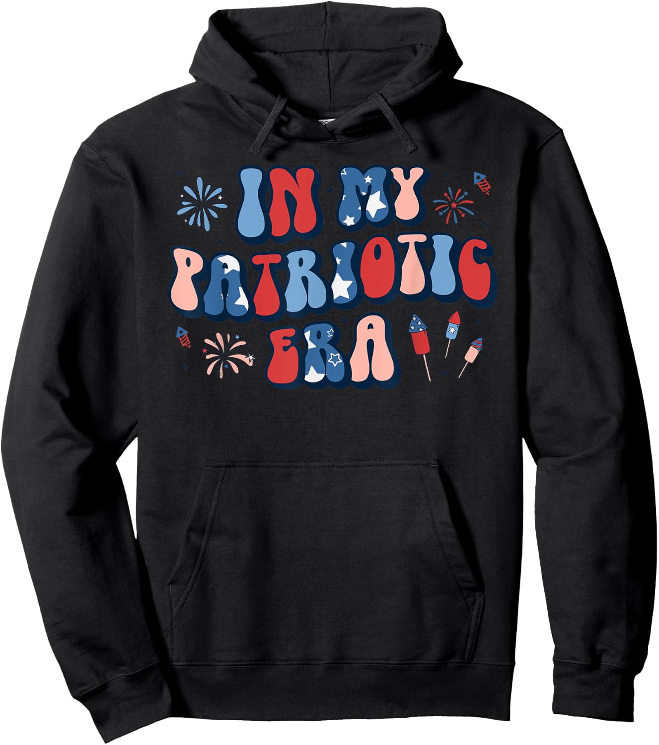 In My Patriotic Era Retro 4th of July Fourth Girls Groovy Hoodie - Hoodie | Black