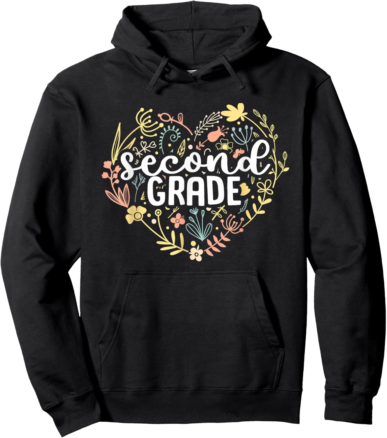 2nd Second Grade Floral Heart Back To School Teacher Girls Hoodie - Hoodie | Black