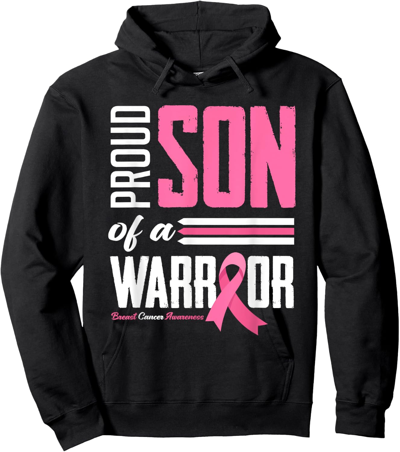 Proud Son Of A Warrior Mom Breast Cancer Awareness Hoodie - Hoodie | Black