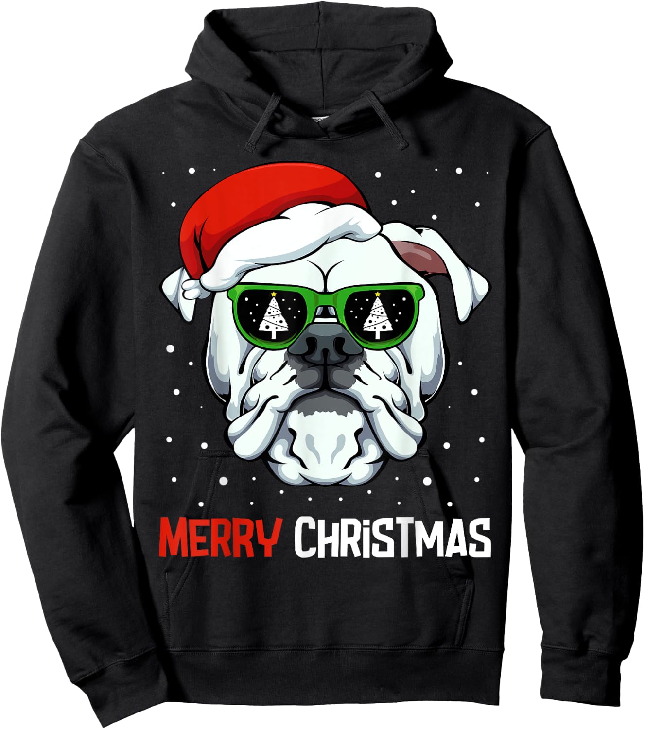 English Bulldog Merry Christmas Pajama Cute Dog Santa Hat Hoodie - Hoodie | Black