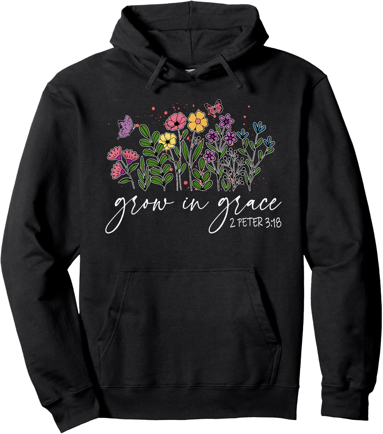 Grow in Grace 2 Peter 3 18, Wildflowers Religious Hoodie - Hoodie | Black