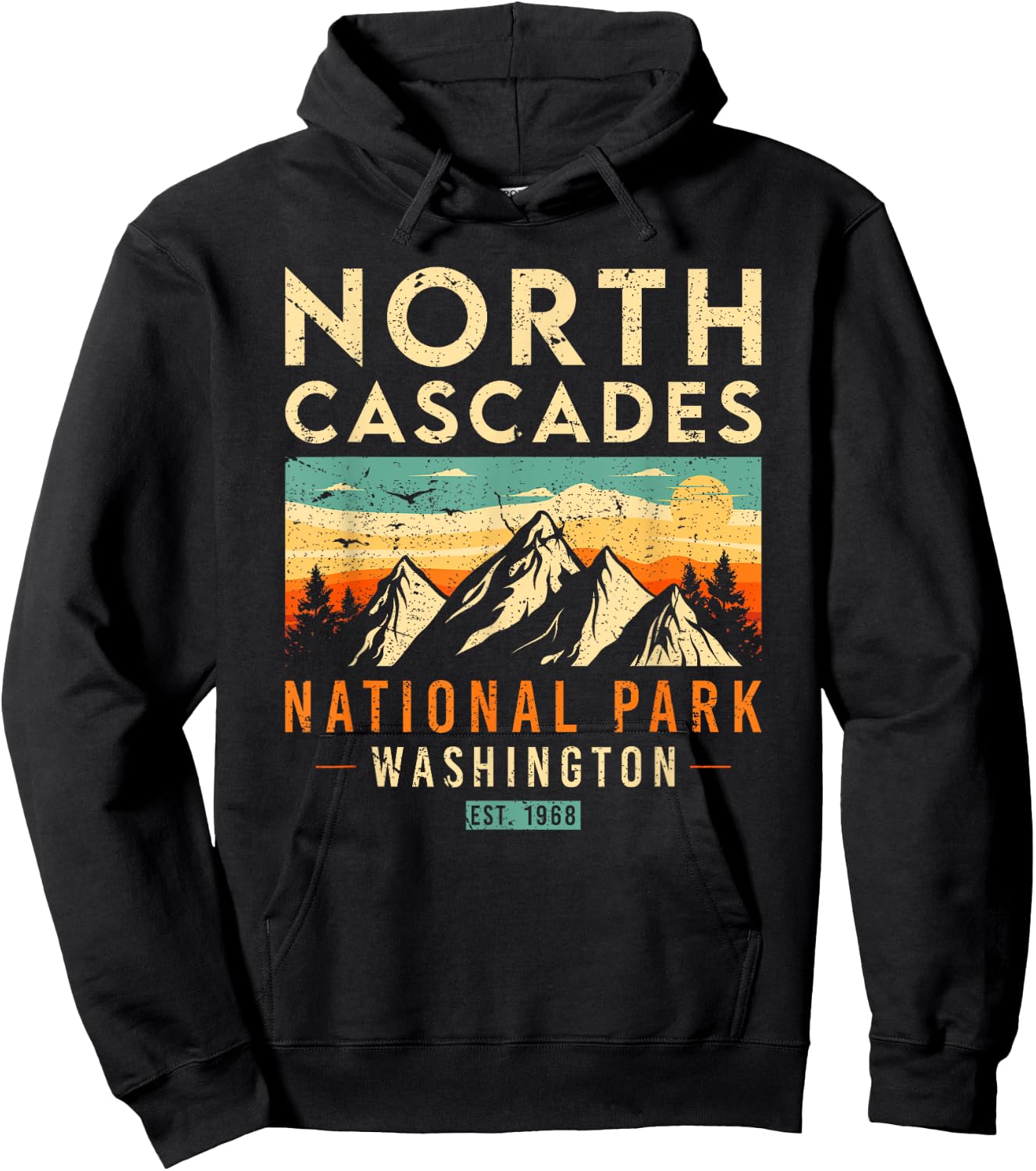 North Cascades Est 1968 Washington Retro National Park Hoodie - Hoodie | Black