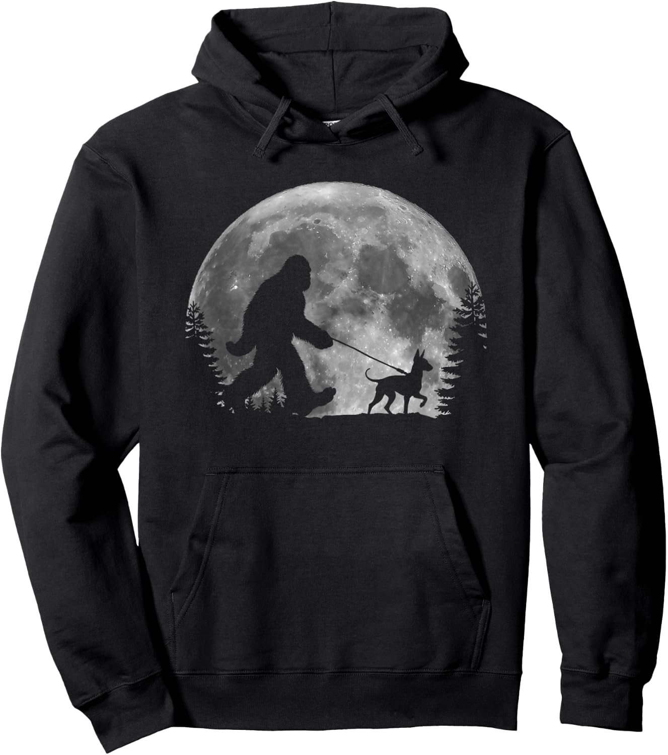 Bigfoot Walking a Dog Funny American Hairless Terrier Moon Women Kids Hoodie - Hoodie | Black