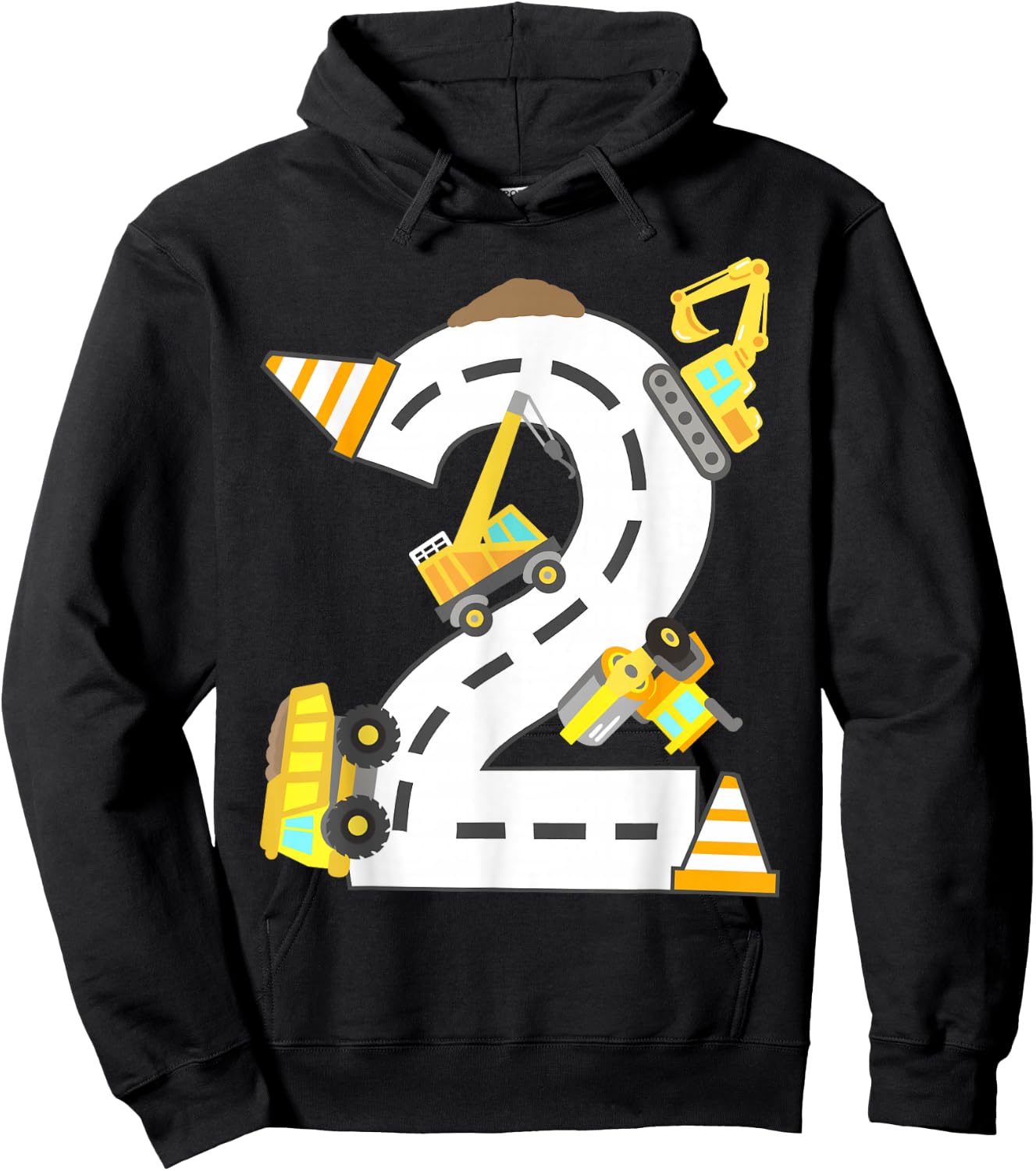 2nd Construction Birthday Party Excavator Boys 2 Years Old Hoodie - Hoodie | Black