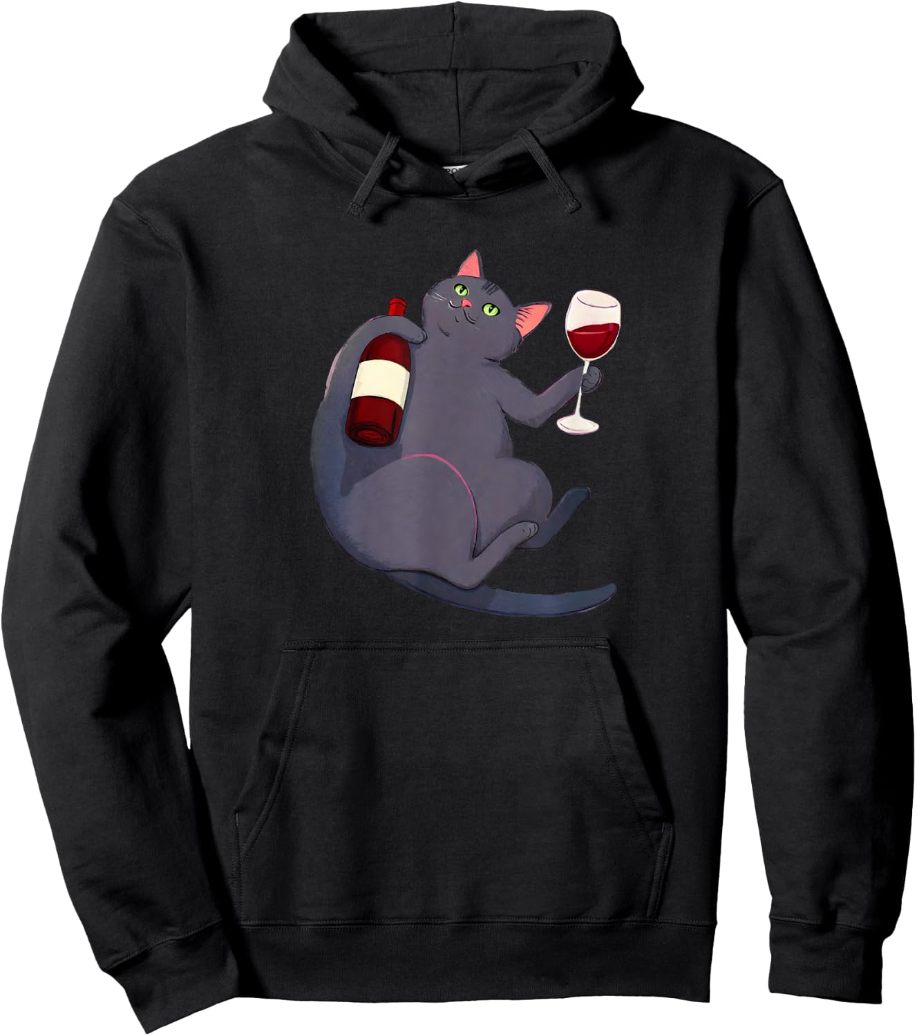 Cat and a bottle of wine. Cat wine red wine vino wine Hoodie - Hoodie | Black