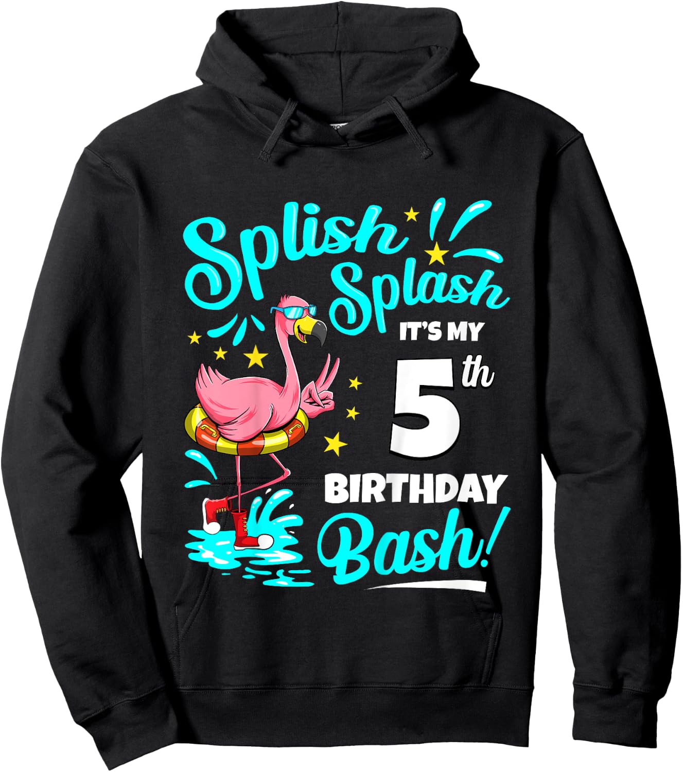 5th Birthday Flamingo 5 Years Old Pool Party Summer Hoodie - Hoodie | Black