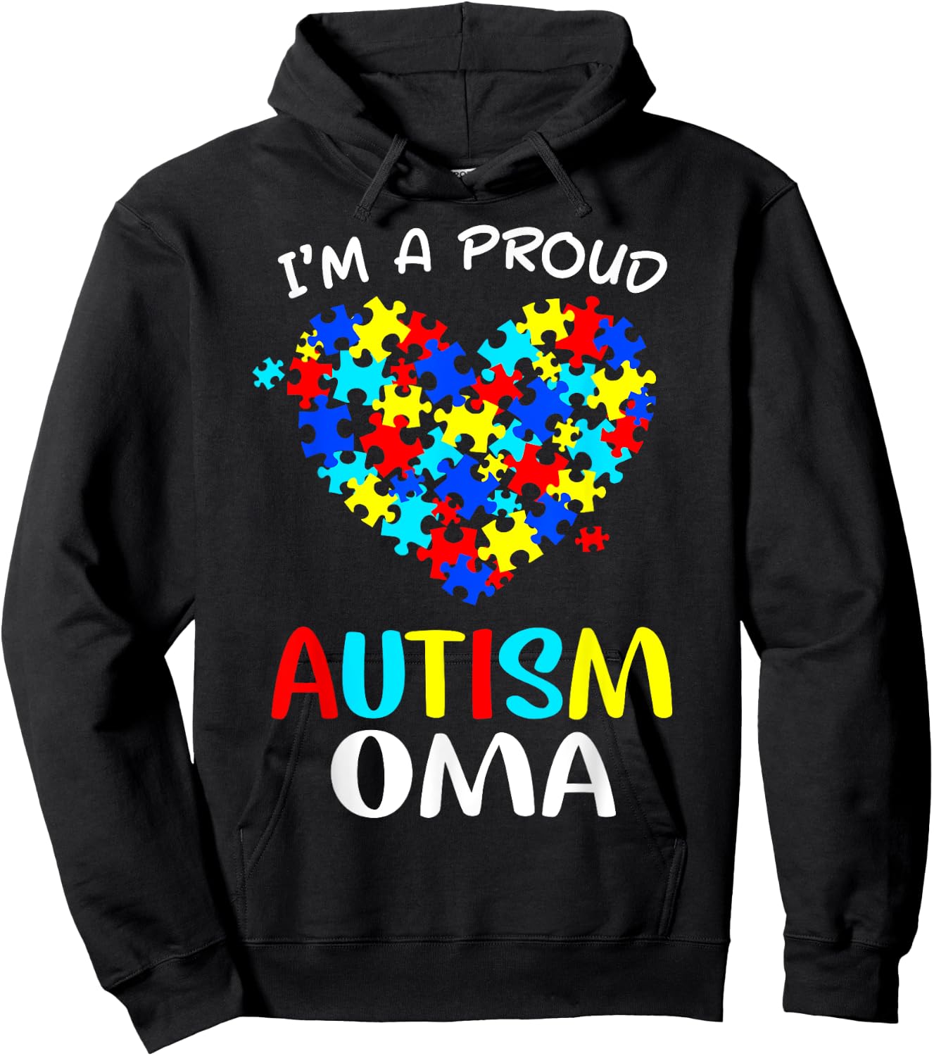 Proud Autism Oma Funny Autism Colorful Puzzle Heart Hoodie - Hoodie | Black