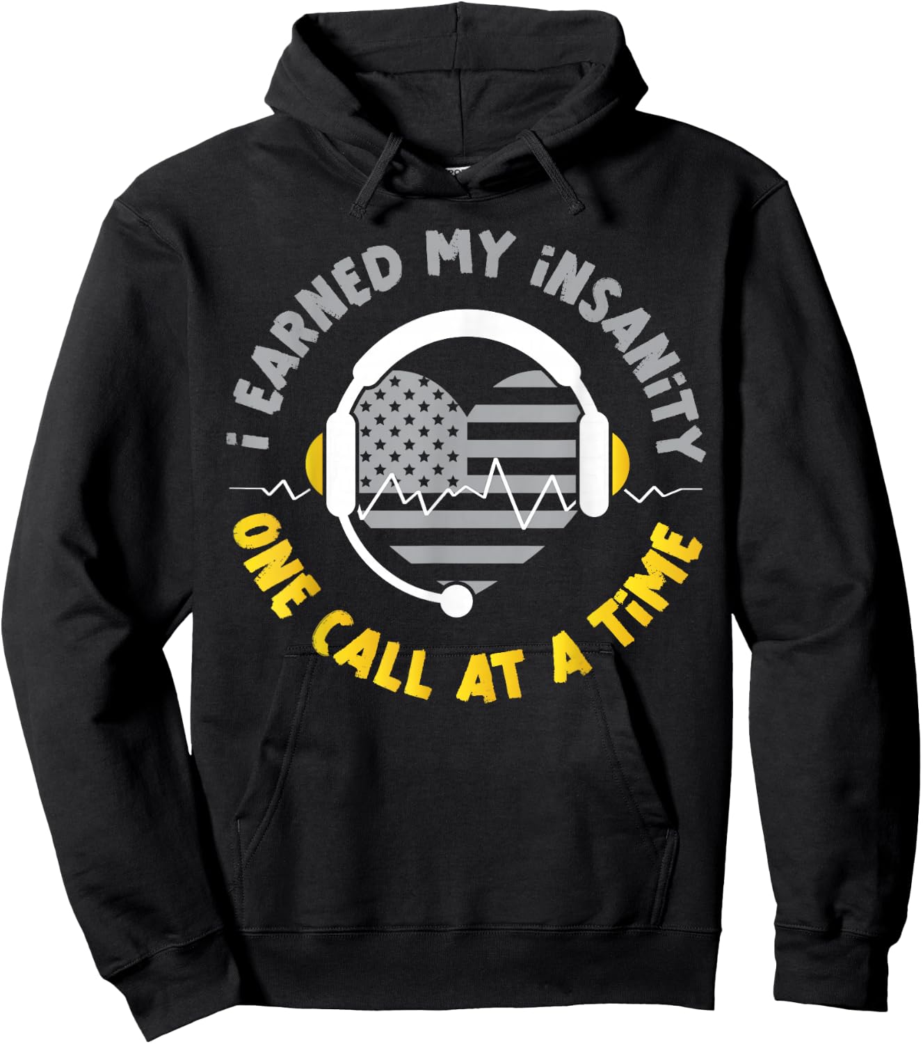 911 Dispatcher Thin Gold Yellow Line American Flag I Earned Hoodie - Hoodie | Black
