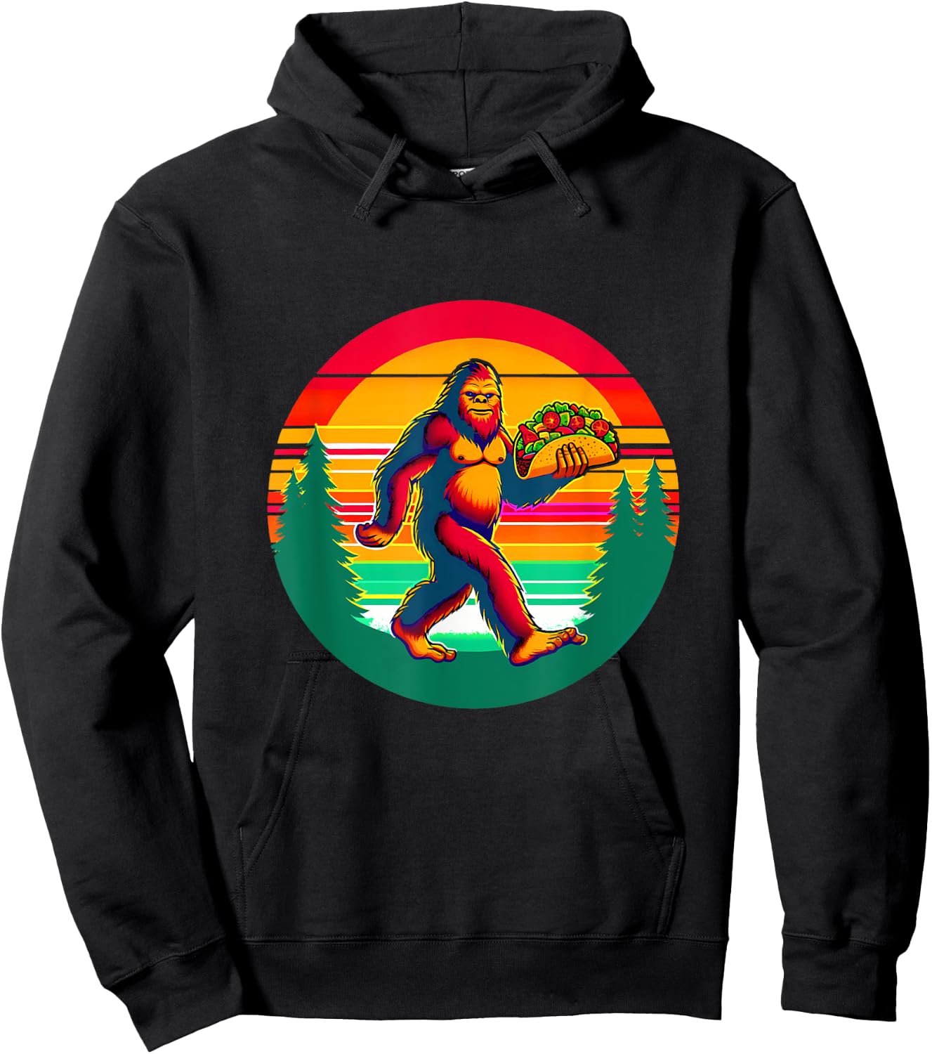 Funny Vintage Big Foot aka Sasquatch Holding a Taco Hoodie - Hoodie | Black