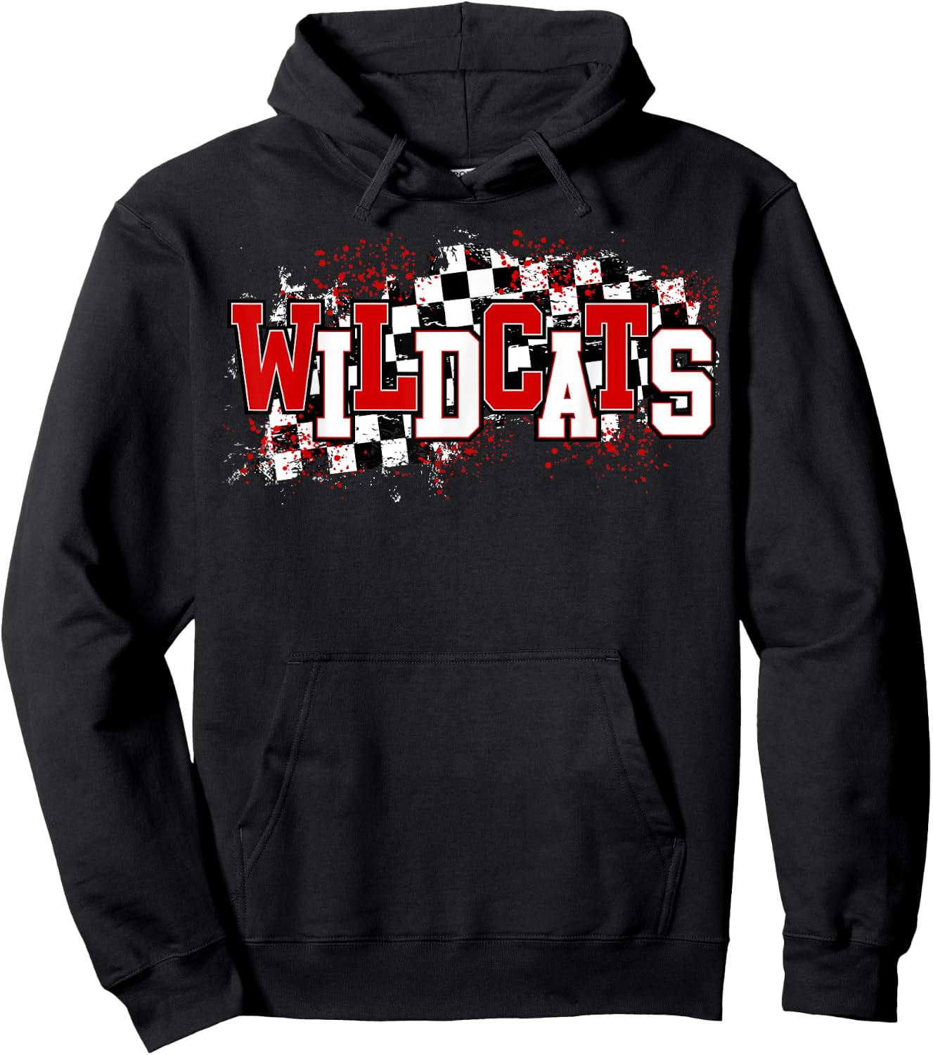 Red Wildcats School Spirit Wildcat Pride Checkered Teacher Men Women Girls Kids Hoodie - Hoodie | Black