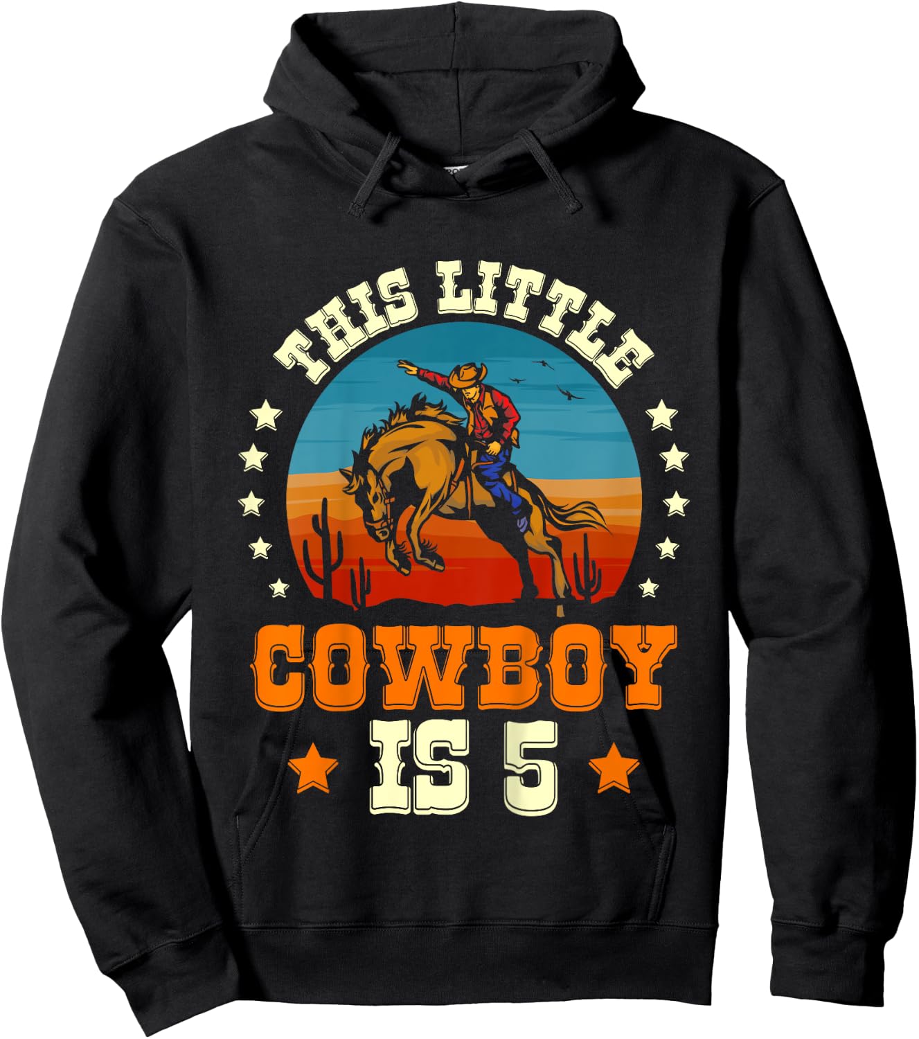 Kids Cowboy 5th Birthday Boys 5 Year Old Rodeo Western Horse Hoodie - Hoodie | Black
