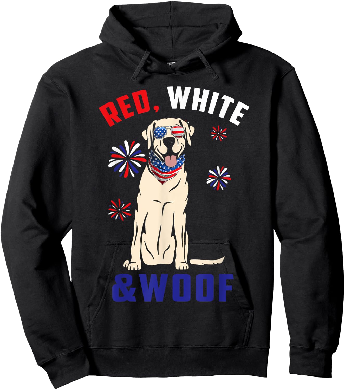 Red White And Woof Yellow Labrador Dog Lover 4th Of July Hoodie - Hoodie | Black