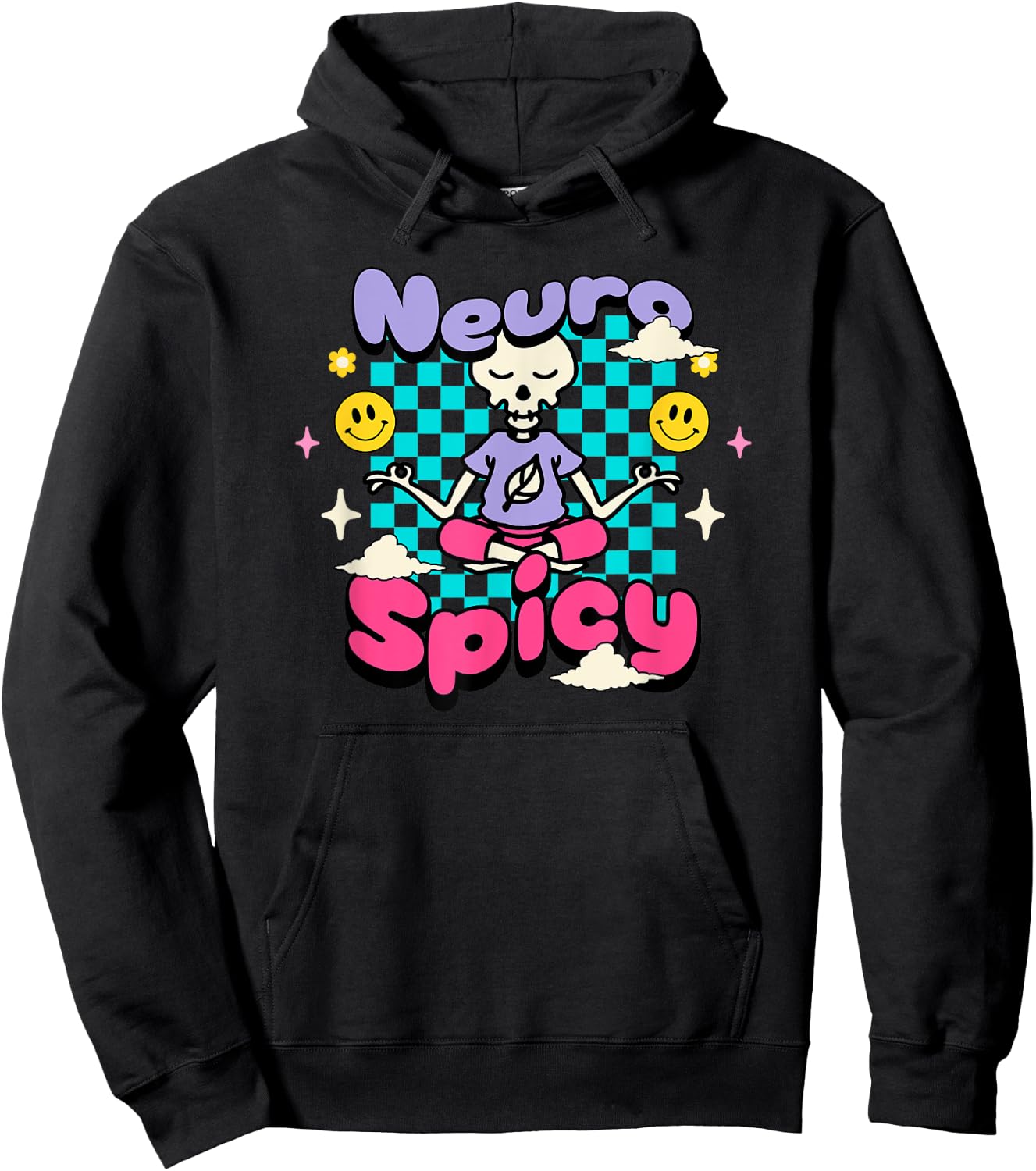 Neuro Spicy ADHD Autism Awareness Retro Groovy Skeleton Hoodie - Hoodie | Black