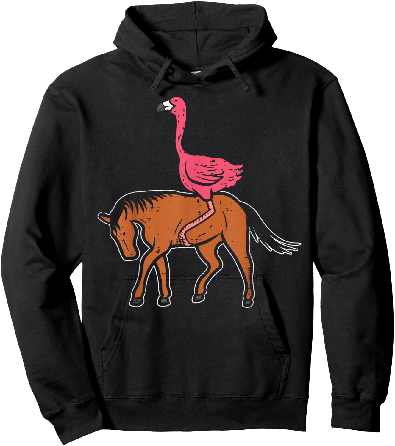 Flamingo Riding Horse Funny Bird Animal Lover Men Women Kids Hoodie - Hoodie | Black