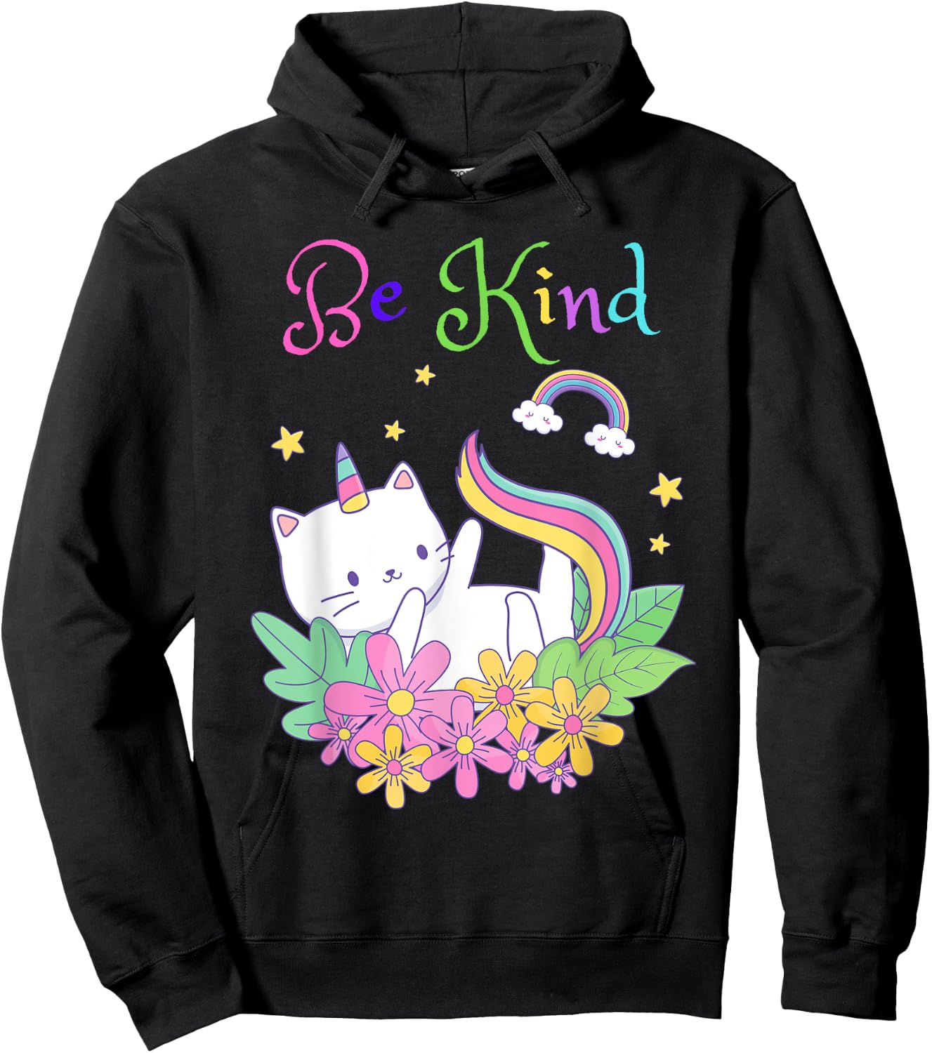Cat Unicorn Be Kind Shirt Caticorn Be Kind Gift Teacher Hoodie - Hoodie | Black