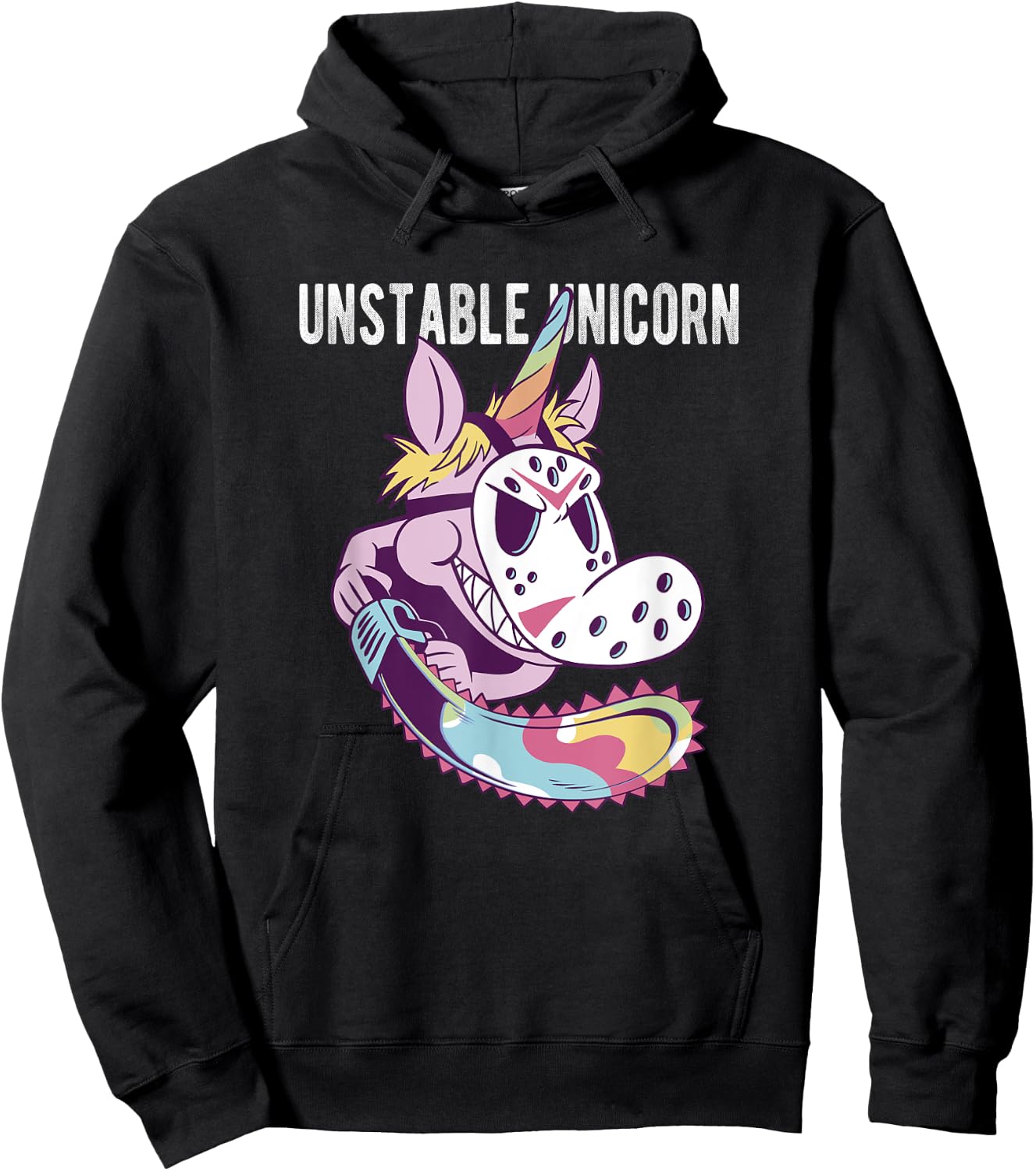 Unstable Unicorn with Chainsaw Hoodie - Hoodie | Black