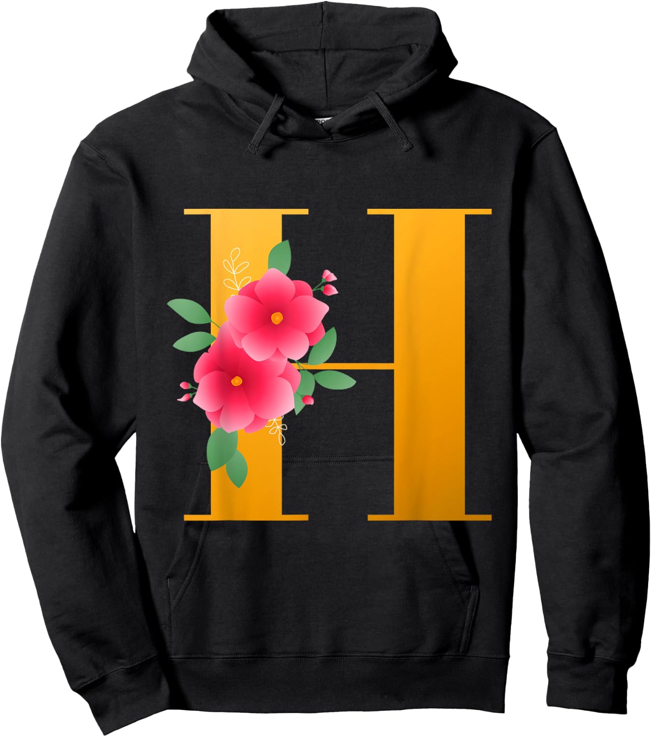 Floral H Alphabet Cute Initial Monogram Letter H Graphic Hoodie - Hoodie | Black