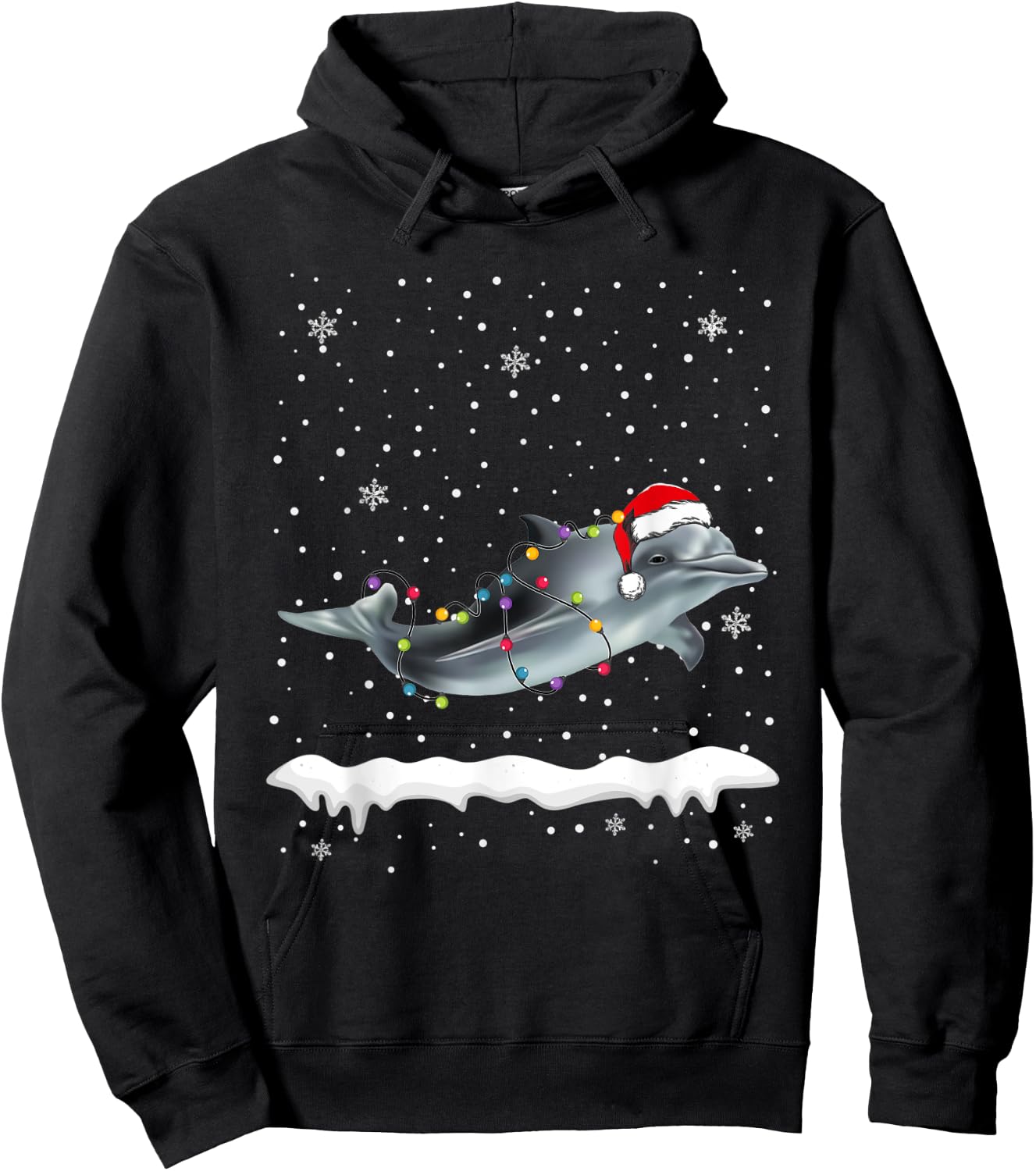 Funny Santa Dolphin Christmas Lights Animals Lover Hoodie - Hoodie | Black