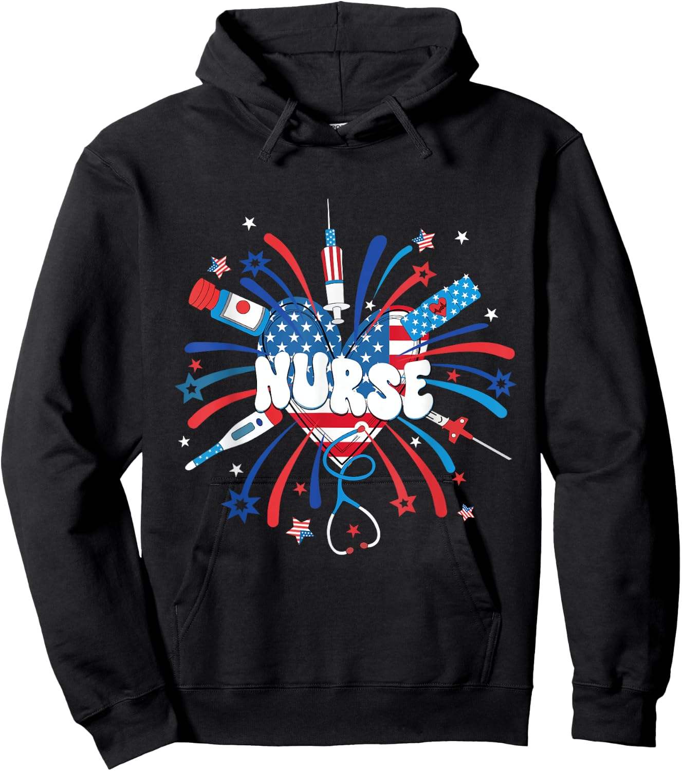 Firework 4th of July Nurse Independence Day Girly Nurse Icu Hoodie - Hoodie | Black