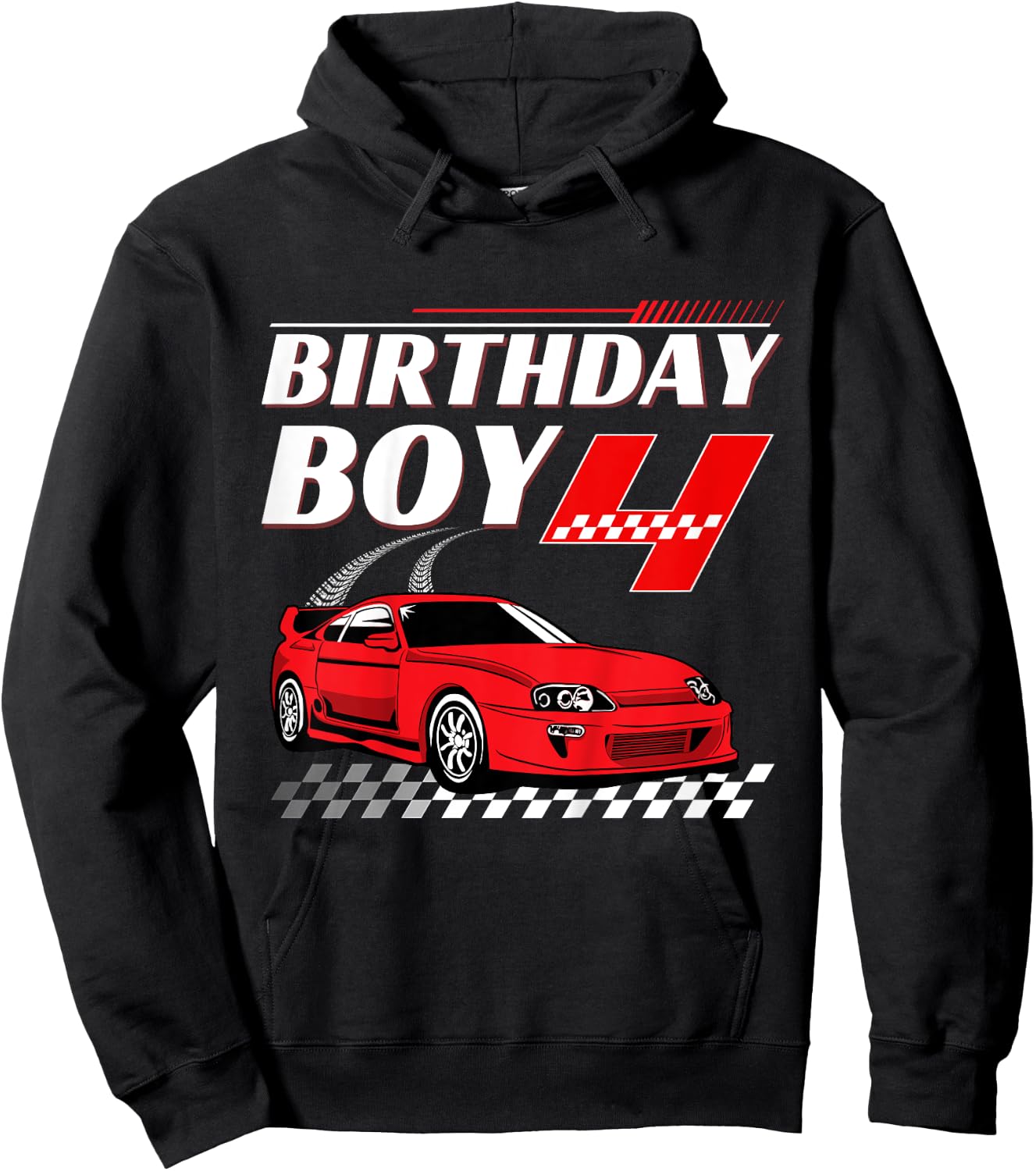 Kids Birthday Boy 4 years Race Car 4th Birthday Racing Car Hoodie - Hoodie | Black