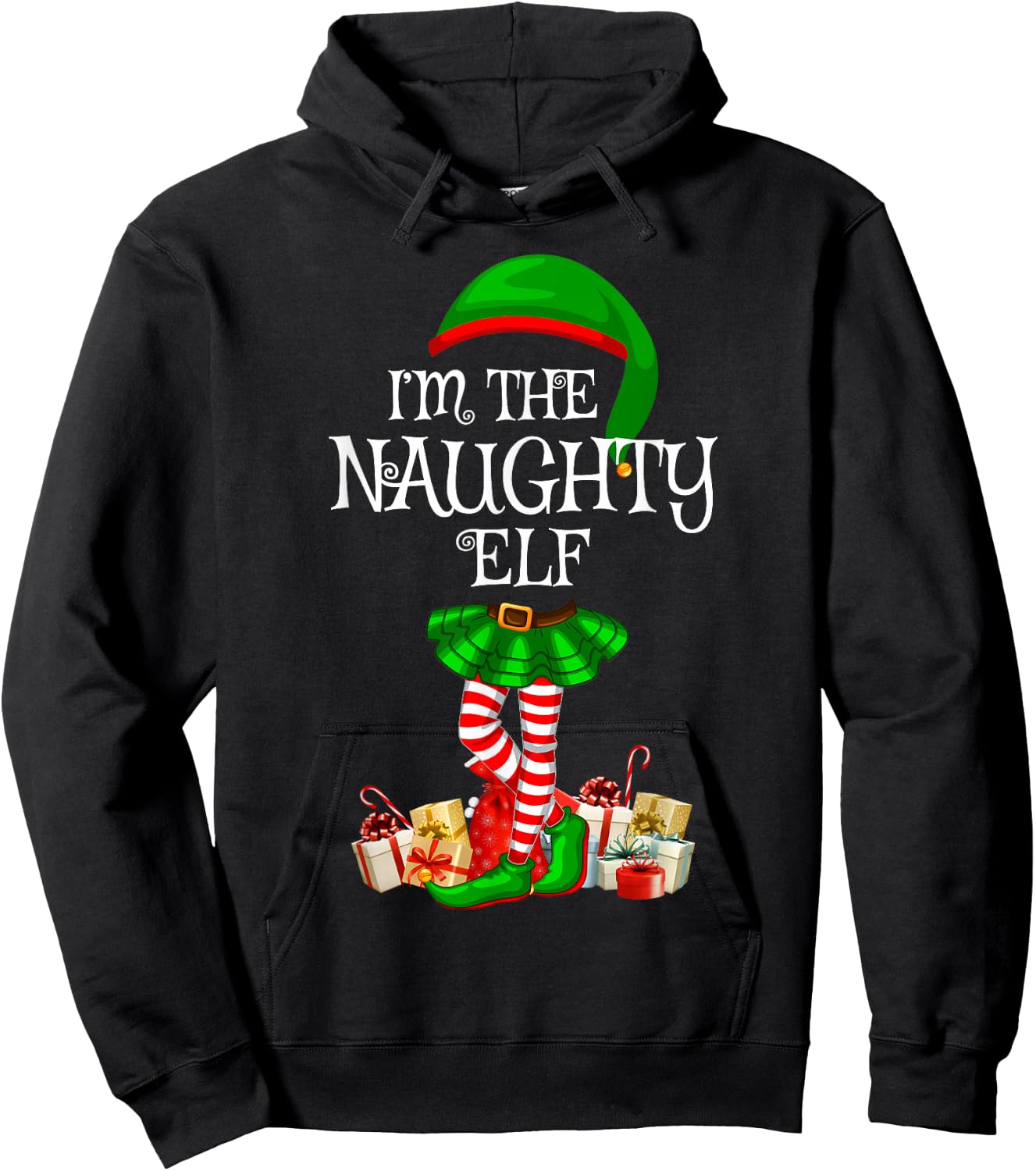 Matching Family Women Girls I'm The Naughty Elf Christmas Hoodie - Hoodie | Black