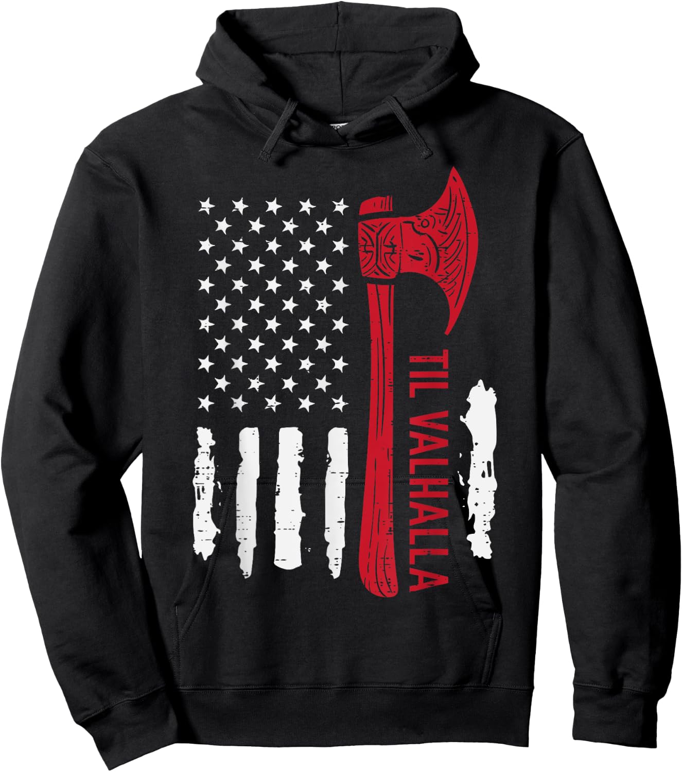 Viking Axe US Flag Til Valhalla Patriot Men Women Kids Boys Hoodie - Hoodie | Black