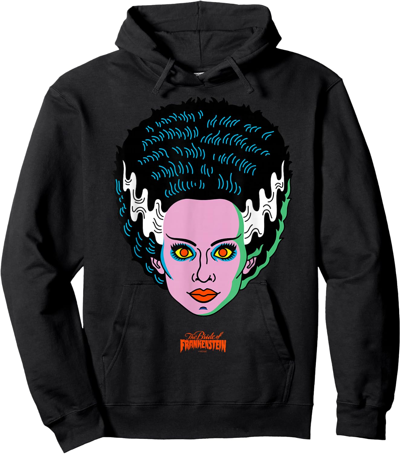 Universal Monsters Bride of Frankenstein Retro Big Face Hoodie - Hoodie | Black