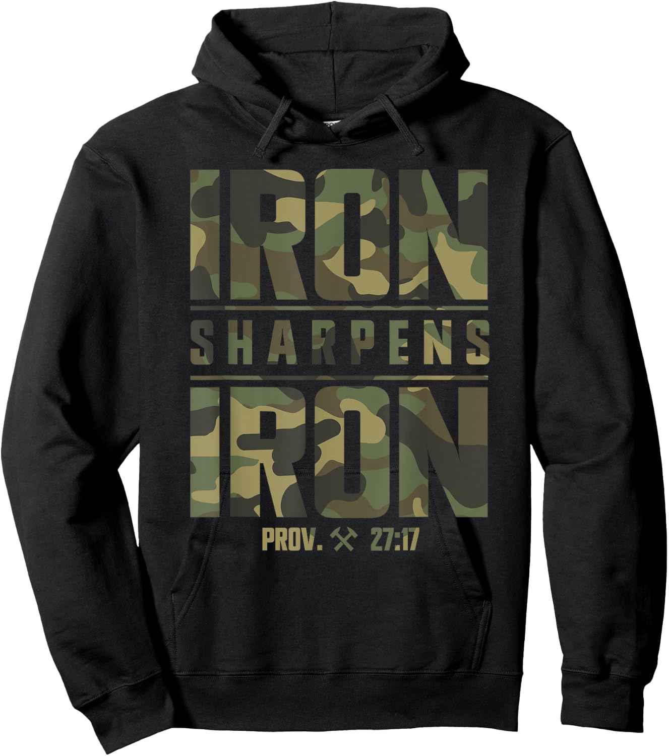 Iron Sharpens Iron Christian Men Camo Scripture Gym Workout Hoodie - Hoodie | Black