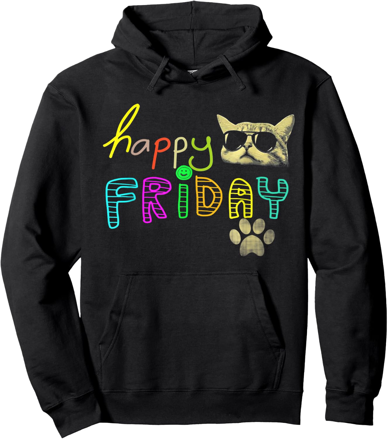 Funny cat lovers Happy Friday Cute Rainbow Graphic Women Kids Hoodie - Hoodie | Black