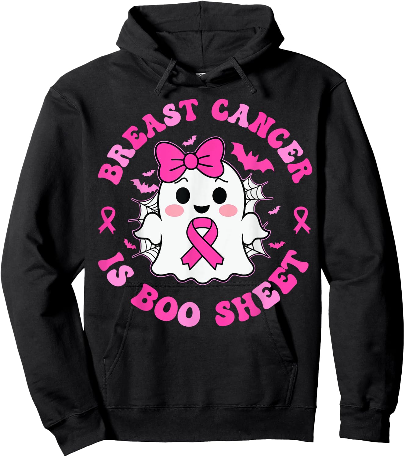 Groovy Breast Cancer is Boo Sheet Awareness Halloween Ghost Hoodie - Hoodie | Black