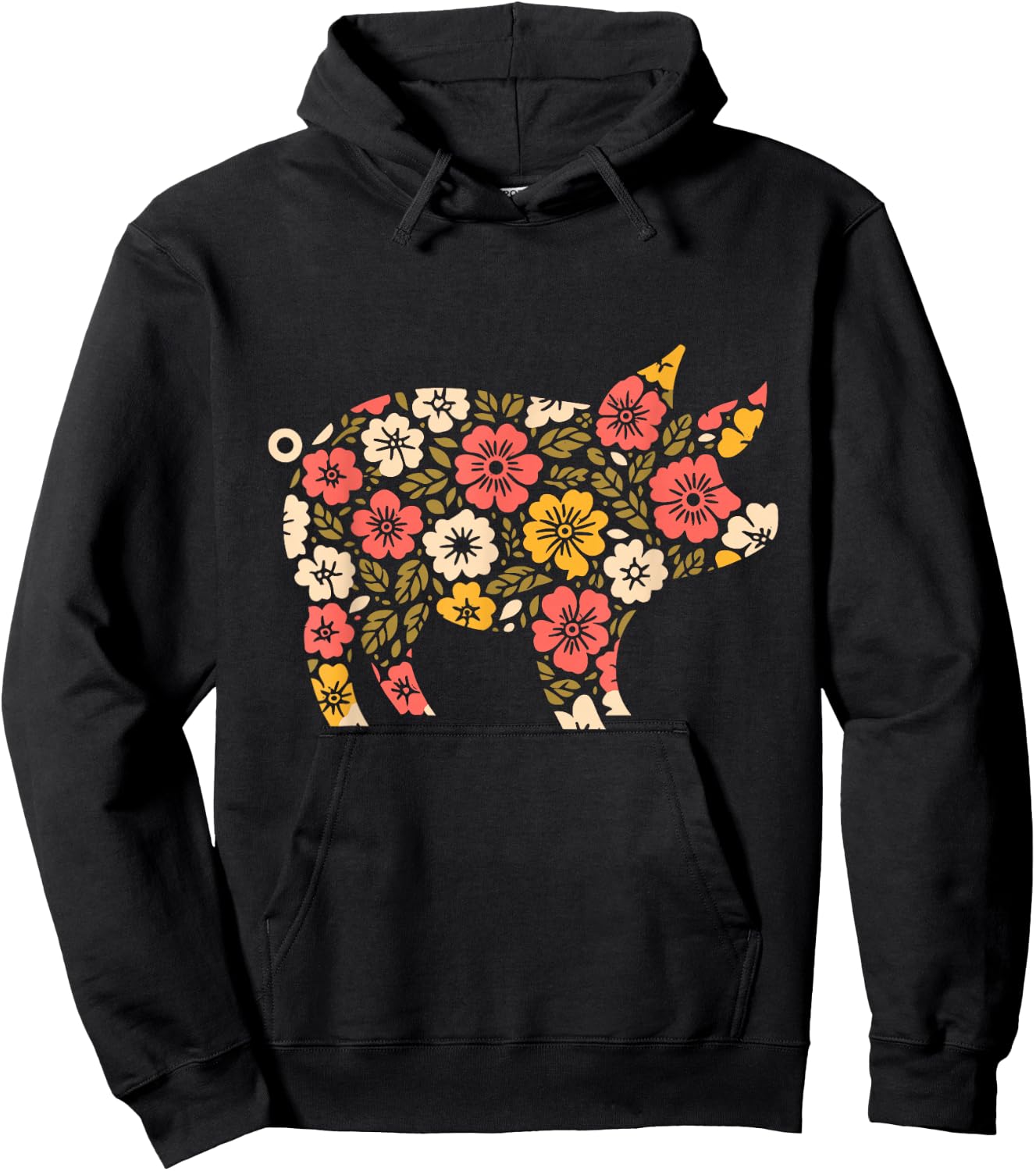 Floral Flower Pig Mom Grandma Mothers Day Hoodie - Hoodie | Black