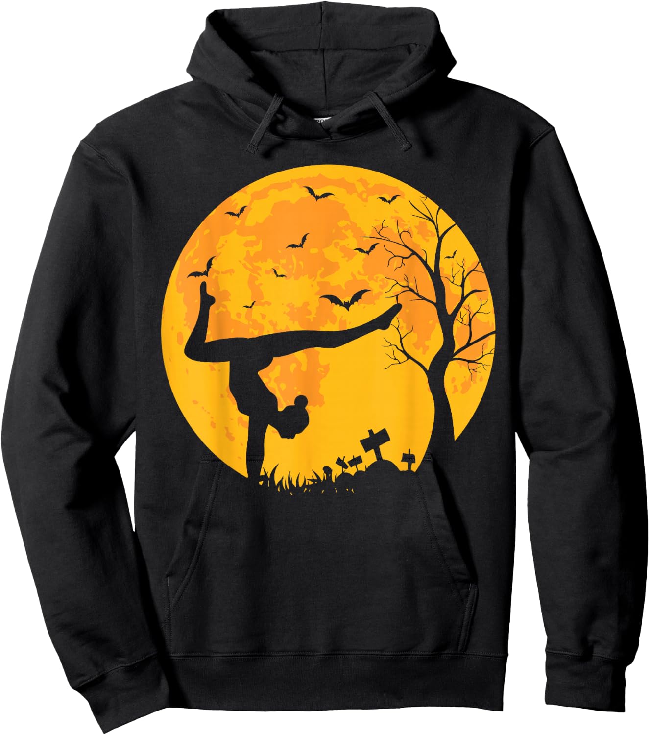 Gymnastics Athlete And Moon Silhouette Funny Halloween Hoodie - Hoodie | Black