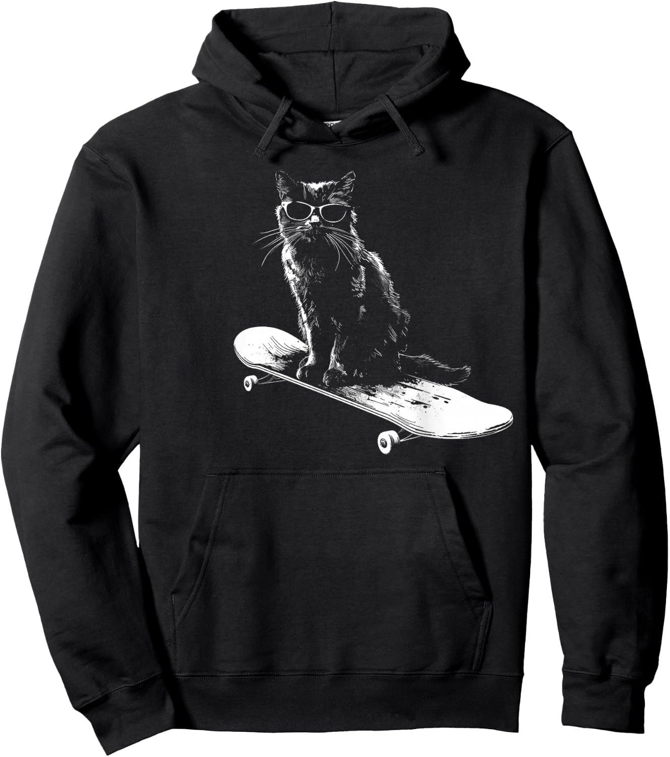 Cool Skateboarding Cat with Sunglasses Women Kids Hoodie - Hoodie | Black