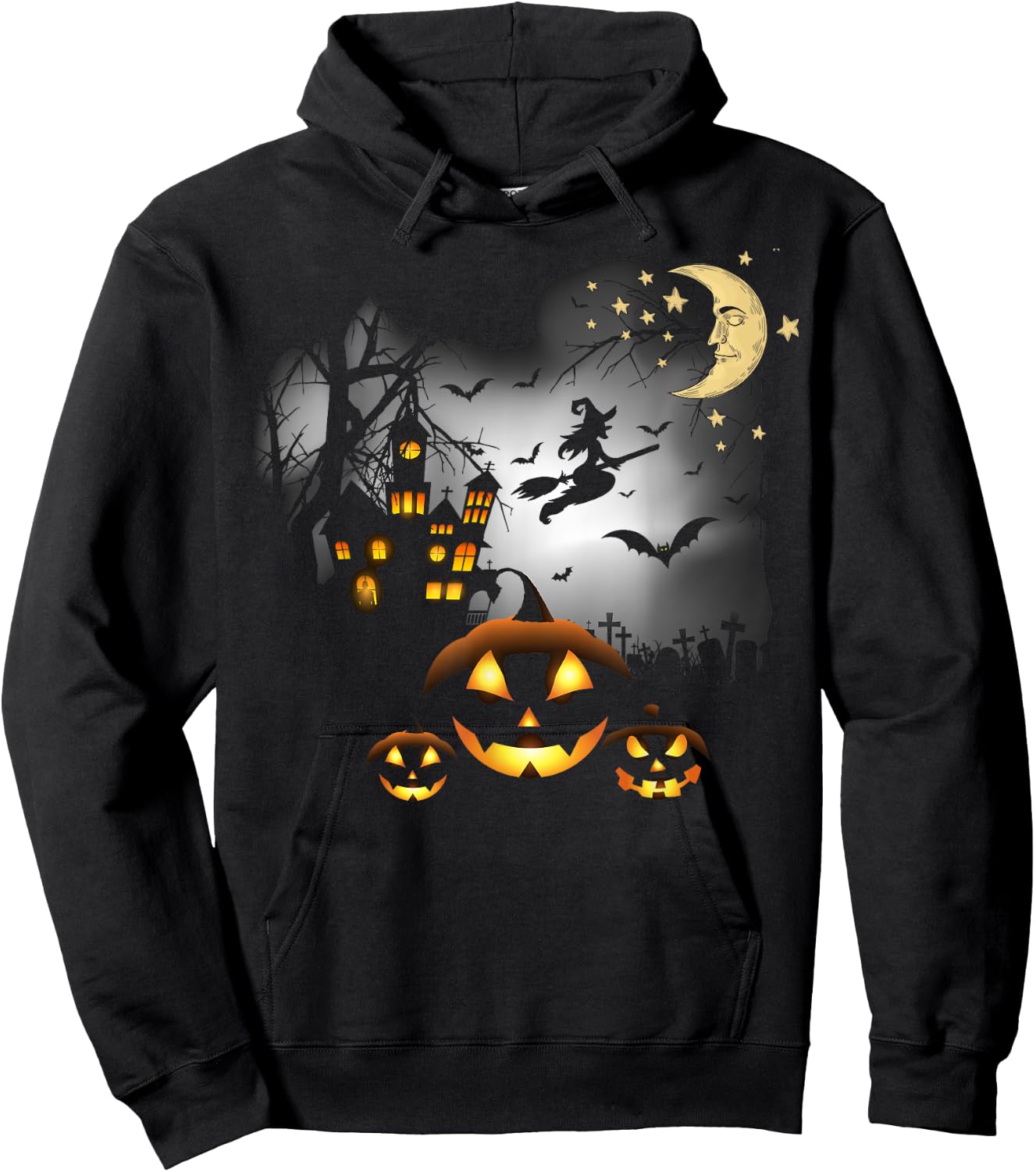 Haunted House shirt - Flying Witch - Jack o Lantern Hoodie - Hoodie | Black